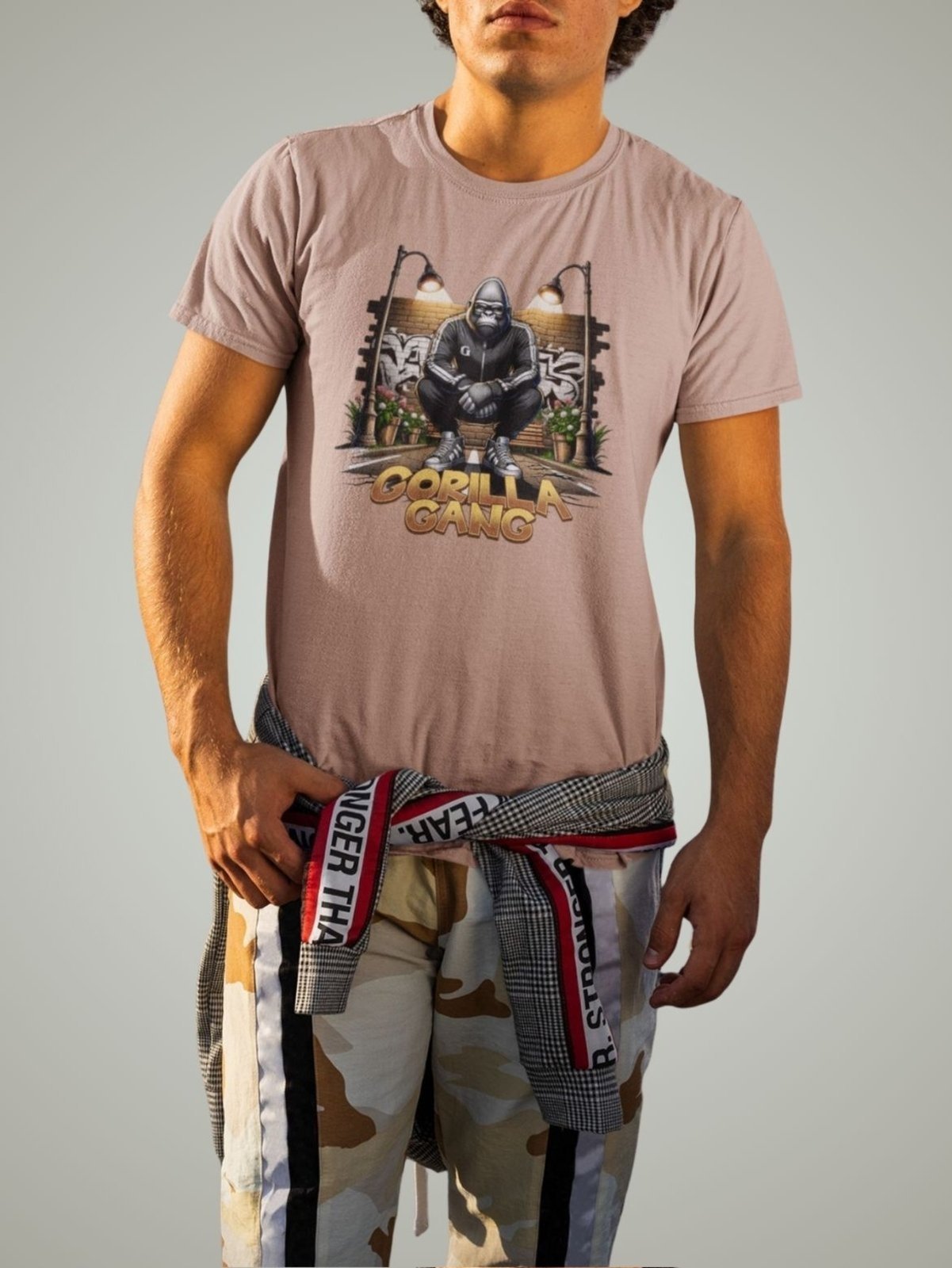 Camiseta Básica Masculina GuGi Gorilla Gang Estilo Street Caqui