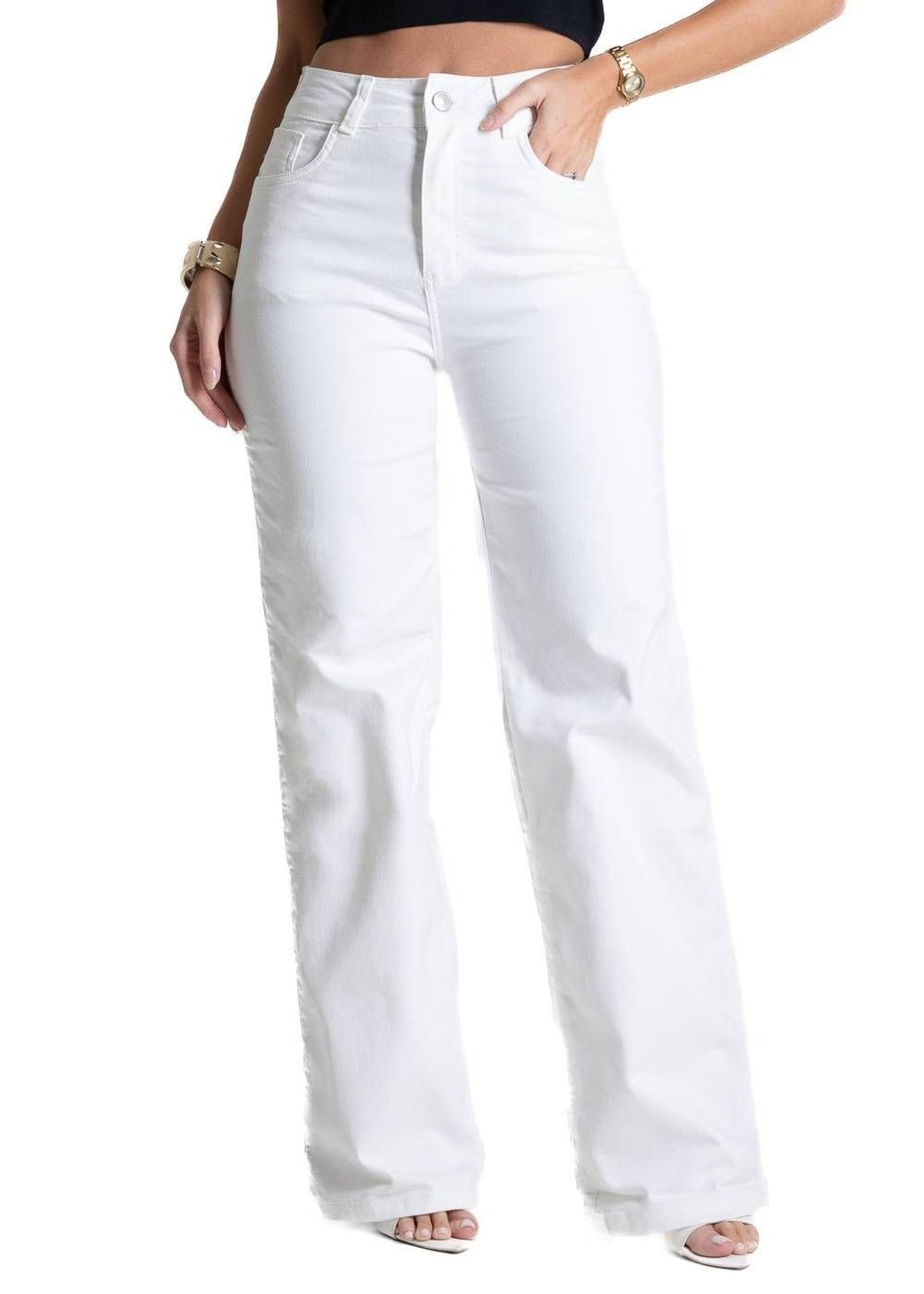 Calça Sarja Sawary Wide Leg - 282082 - Bege - Sawary