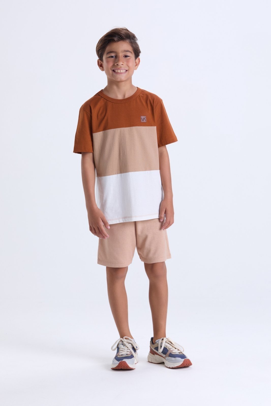 Infantil – Conjunto Masculino de Verão Faixas Coloridas
