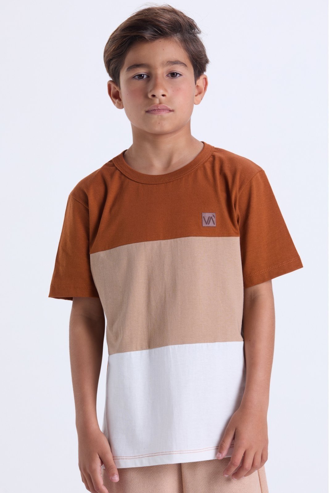 Vista 3 Infantil - Conjunto Masculino de Verão Faixas Coloridas VIDA COSTEIRA caramelo VIDA COSTEIRA caramelo