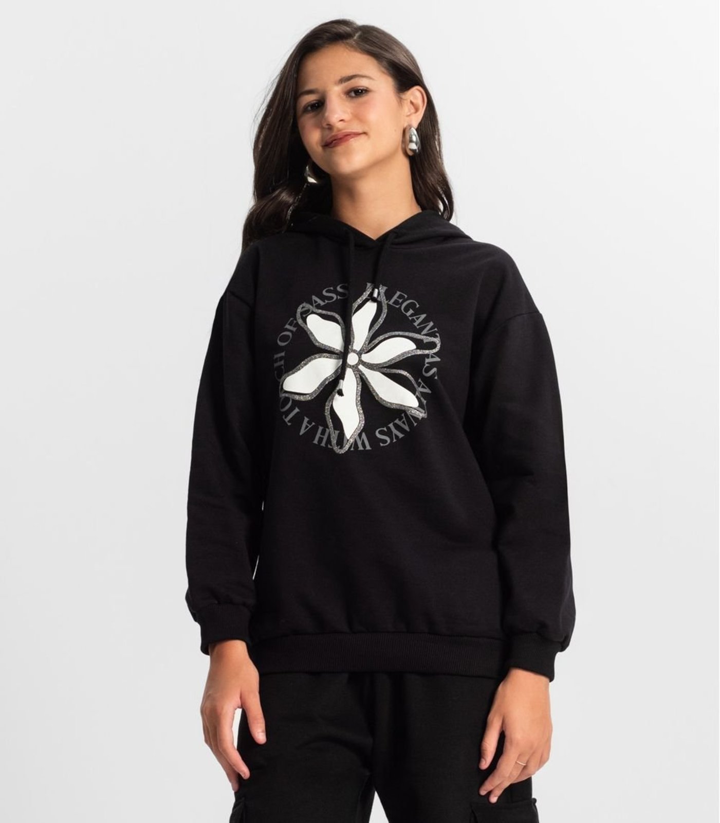 Infantil - Moletom Juvenil Feminino Com Capuz Minty Preto