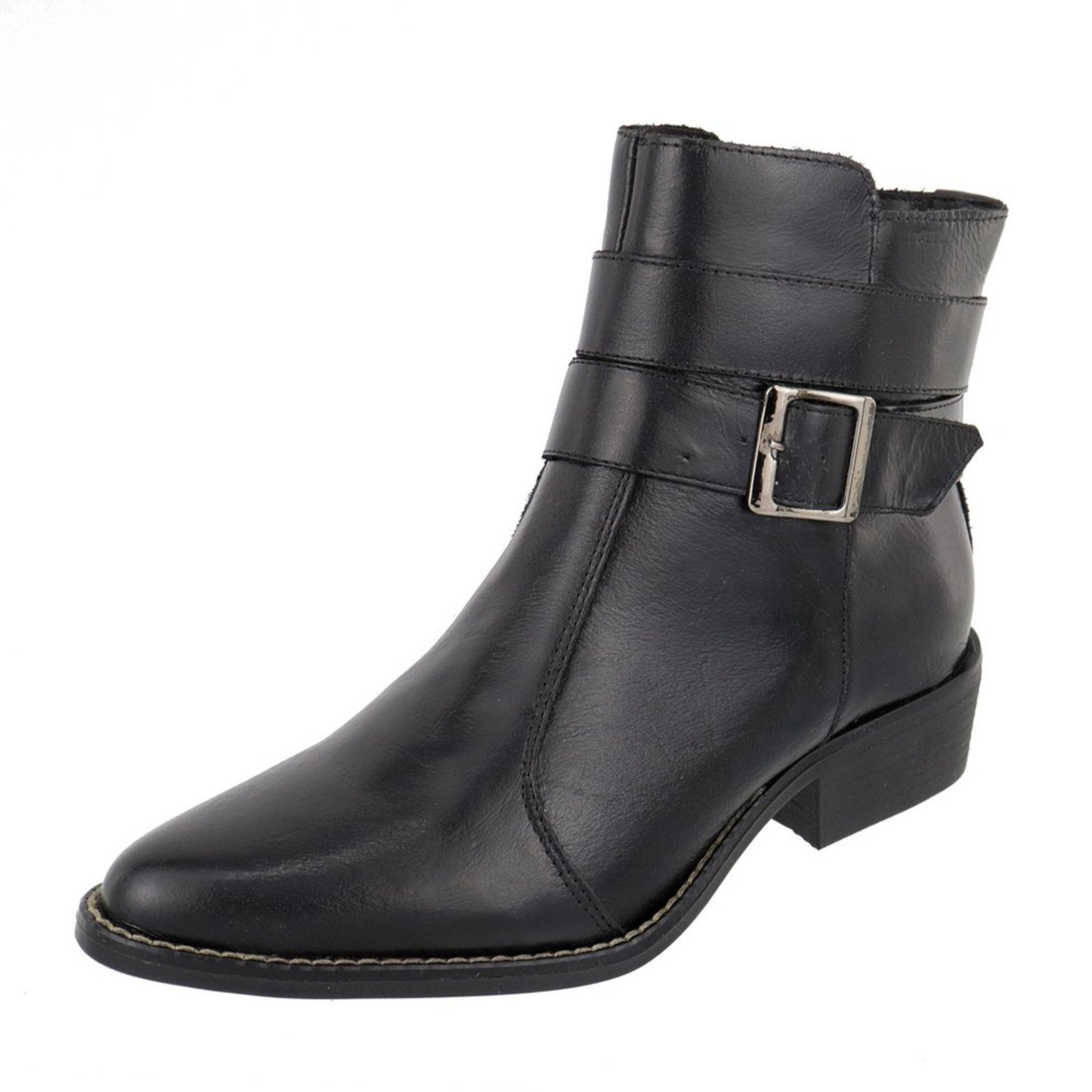 Bota em Couro Feminina Cano Baixo Bico Fino Preto Tellini Store