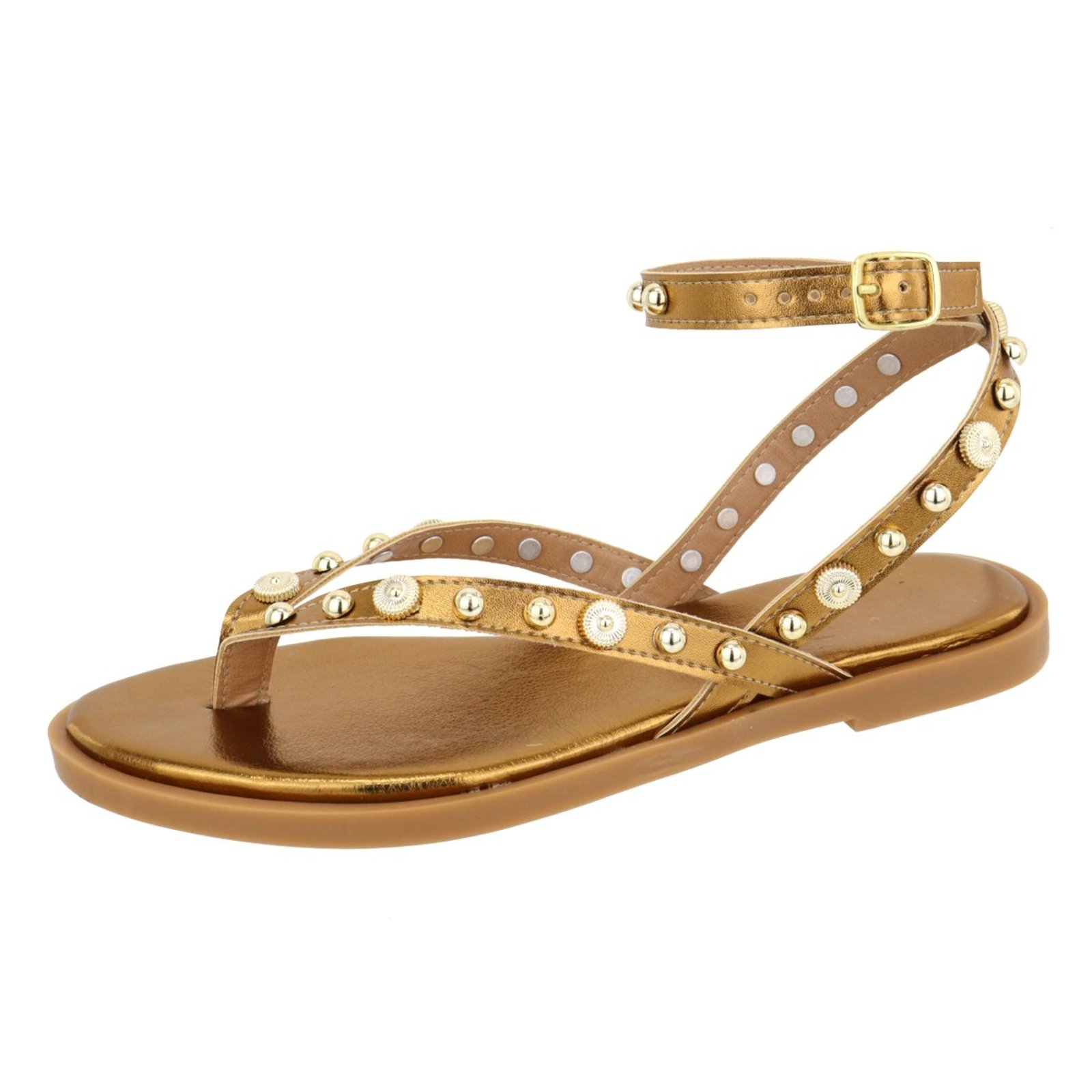 Rasteira Sandália Feminina Bolinhas Estilosa Lançamento Bronze Tellini Store