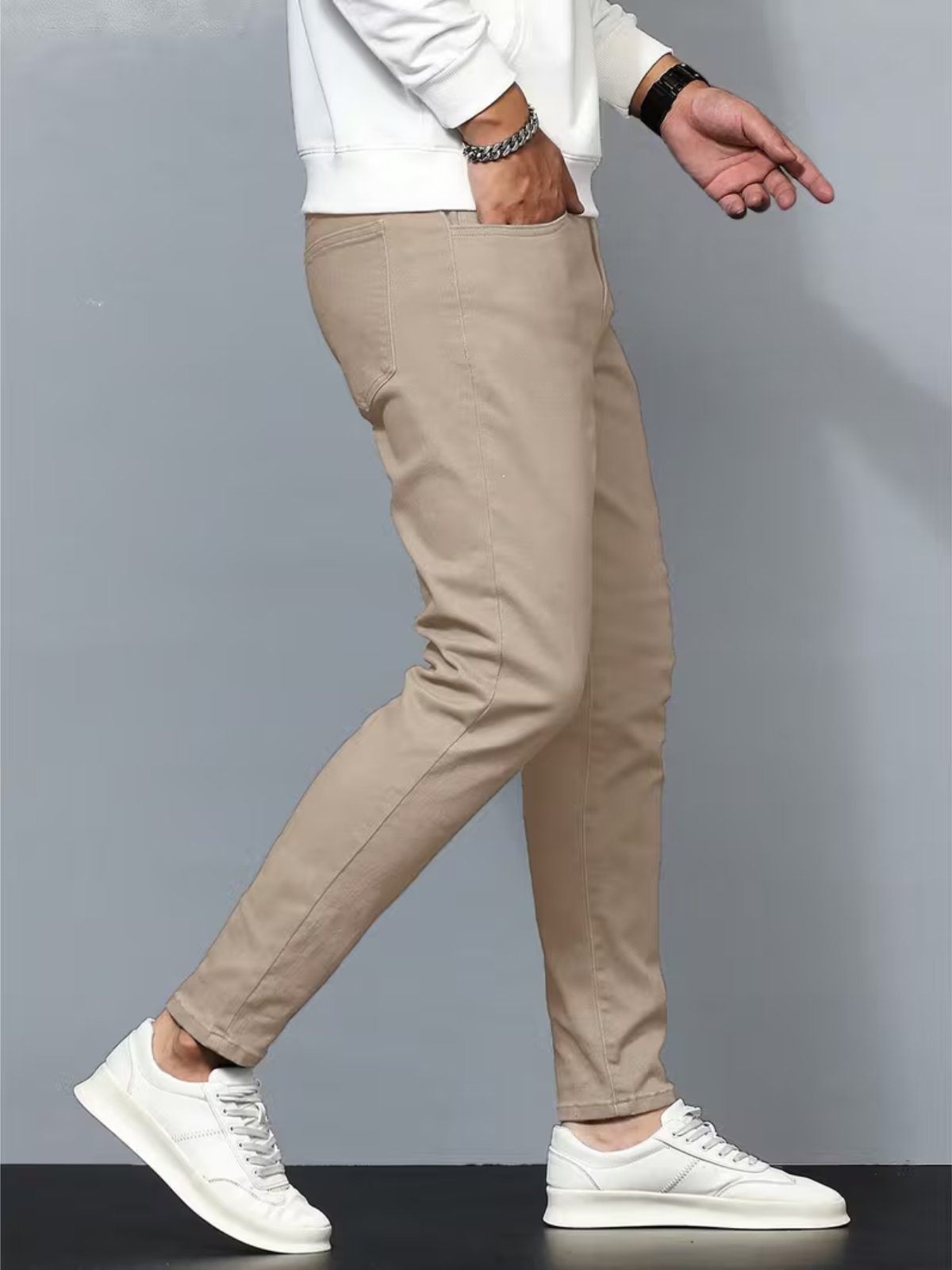 Calça Jeans Sarja 5 Estilos Bege Confortavel e Basica
