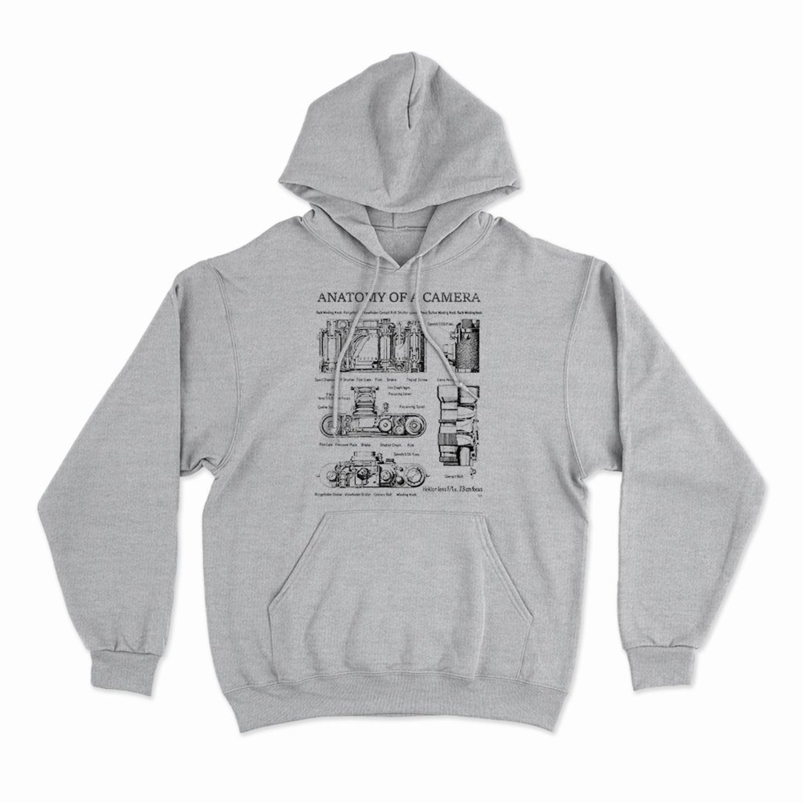 Moletom Com Capuz Anatomy Of A Camera - Mescla Cinza - Casual - Studio Geek