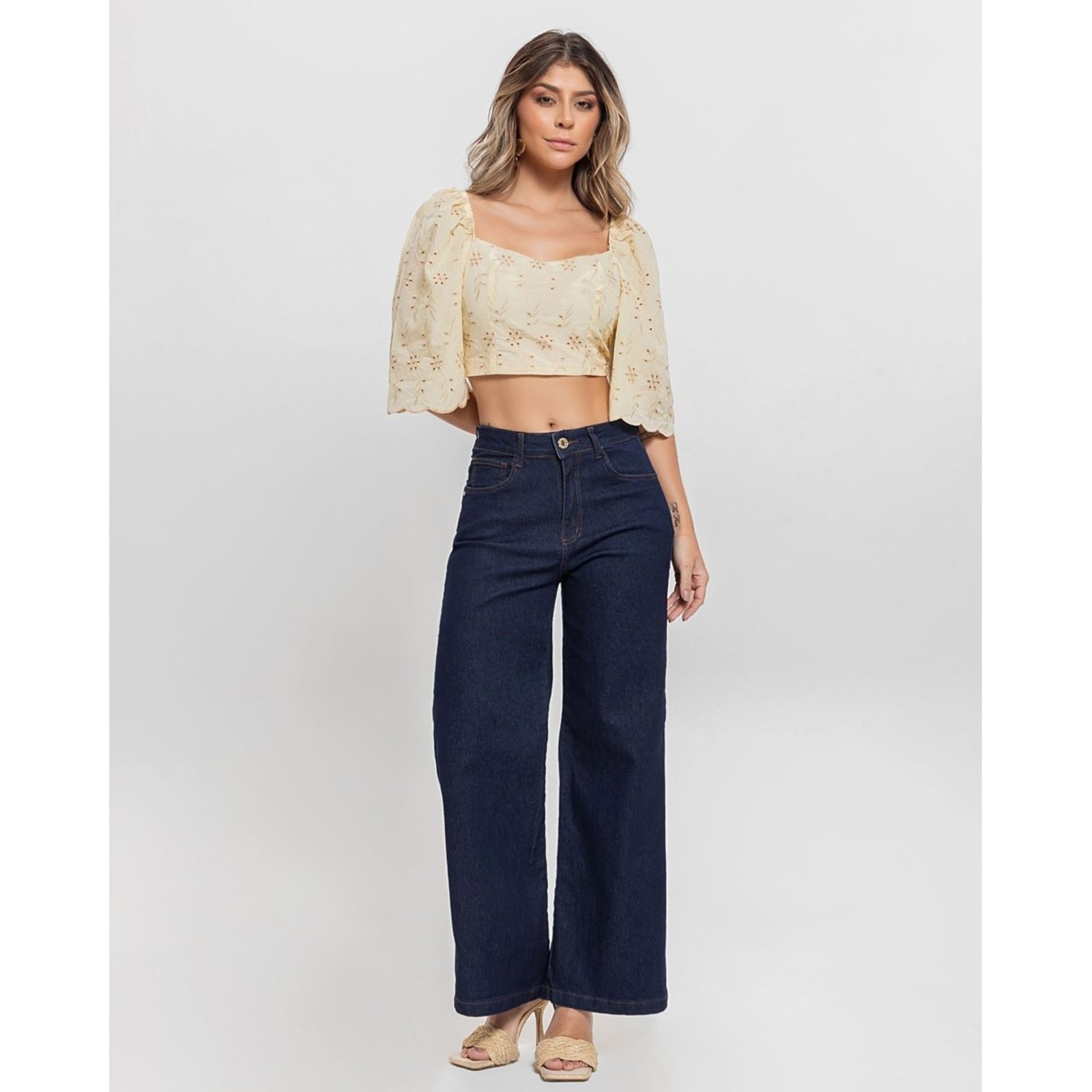 Calça Feminina Wide Leg Petit Denim Escuro