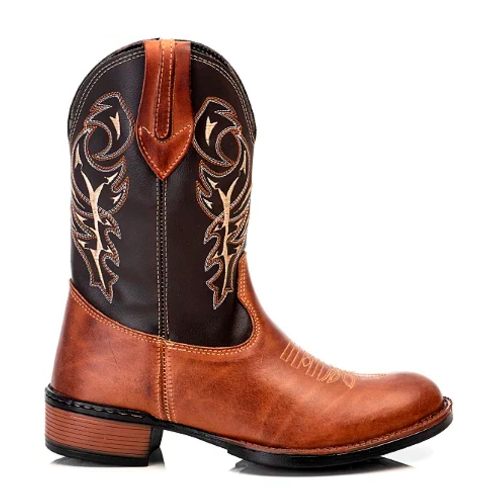 Bota Couro Texana Campero Bordado Country Pinhão