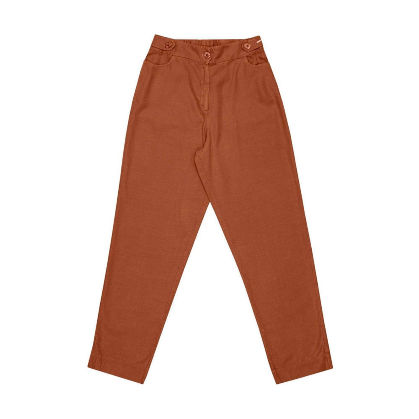 Calça Feminina Biamar Reta Bolsos Botões Marrom