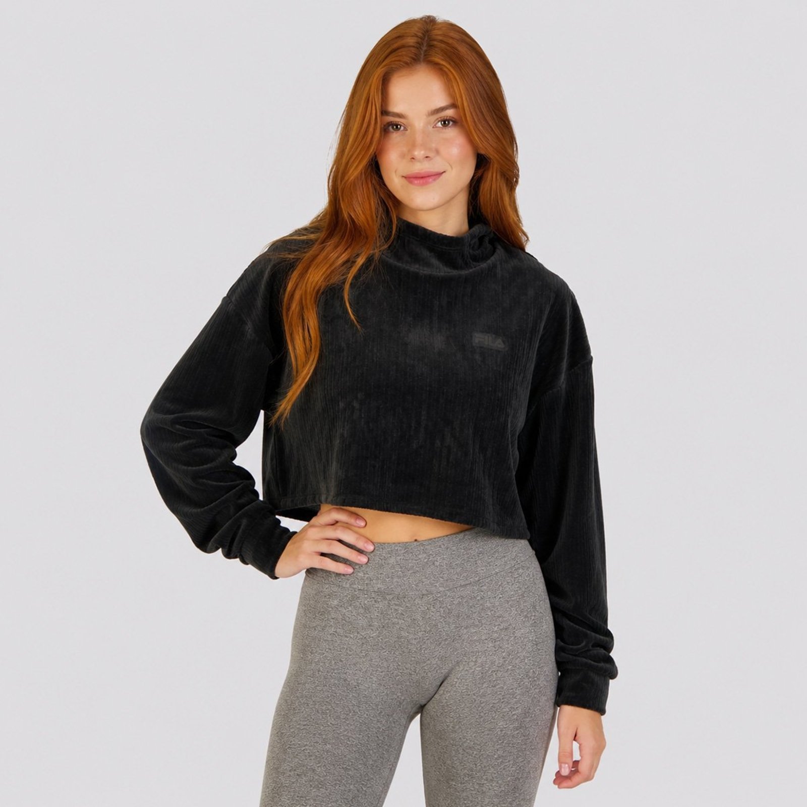Moletom Cropped Fila Woof Feminino Preto