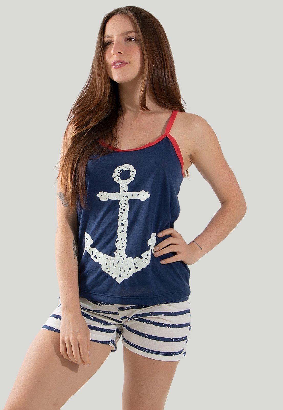 Pijama Malha Linha Noite Baby Doll Azul