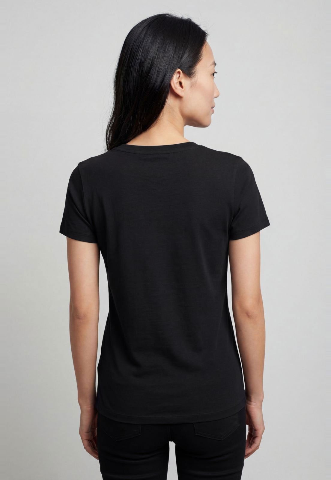 Vista 3 Camiseta Feminina Tommy Jeans Slim V Neck Preta preto Tommy Jeans preto