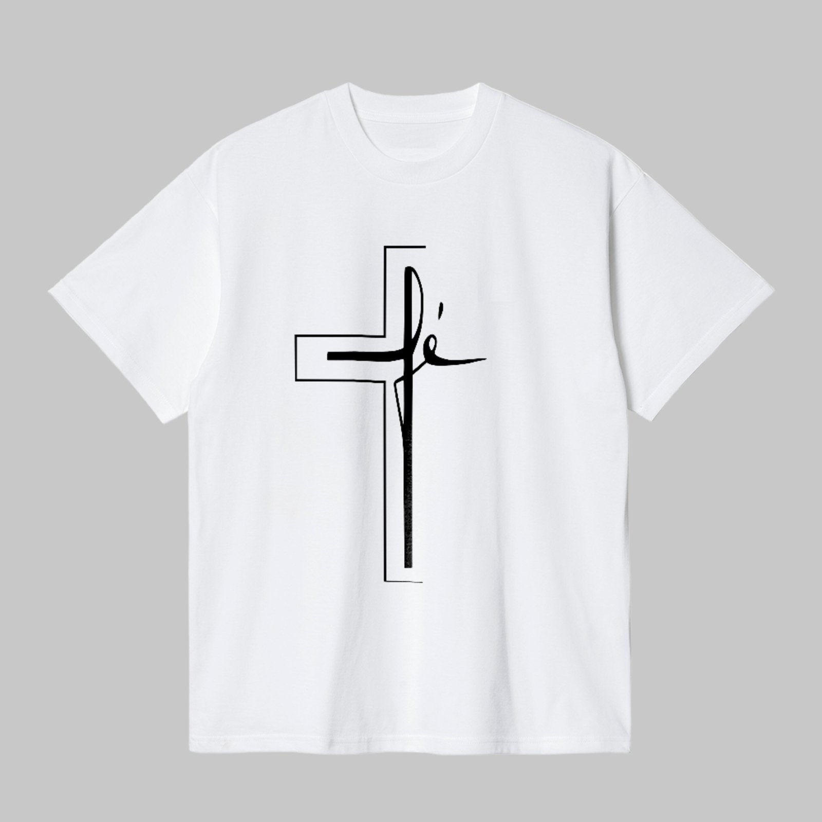 Camiseta Básica Cruz Fé Cristã Minimalista Unissex Branco