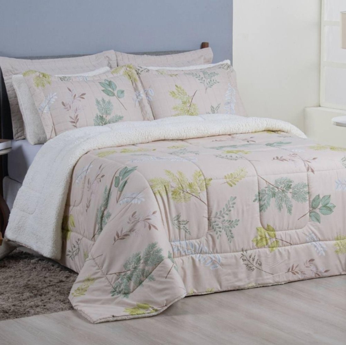 Edredom King Coberdrom Top Line Estampado Hipercal/Sherpa 3 Peças - Natives - 100% Poliester