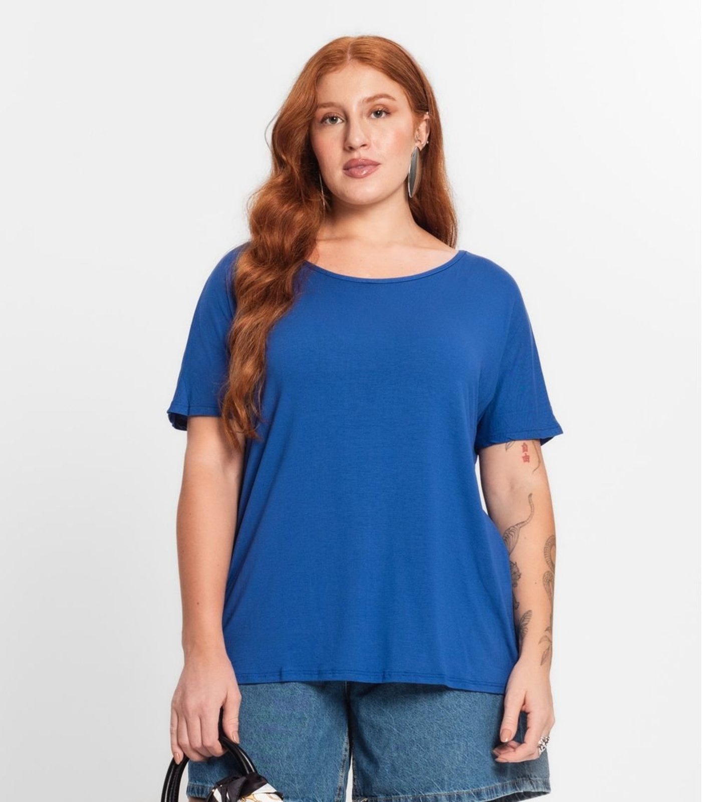 Blusa Manga Curta Feminina Plus Size Secret Glam Azul