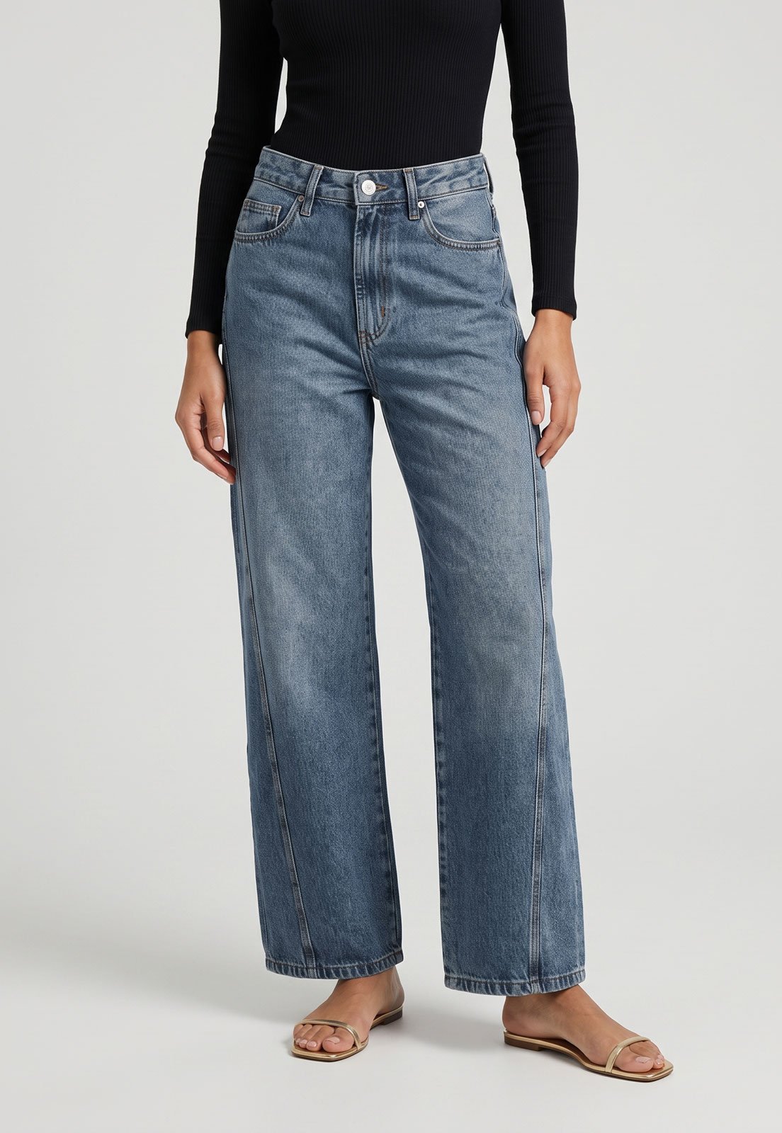 Calça Jeans Feminina Hering Wide Leg Azul