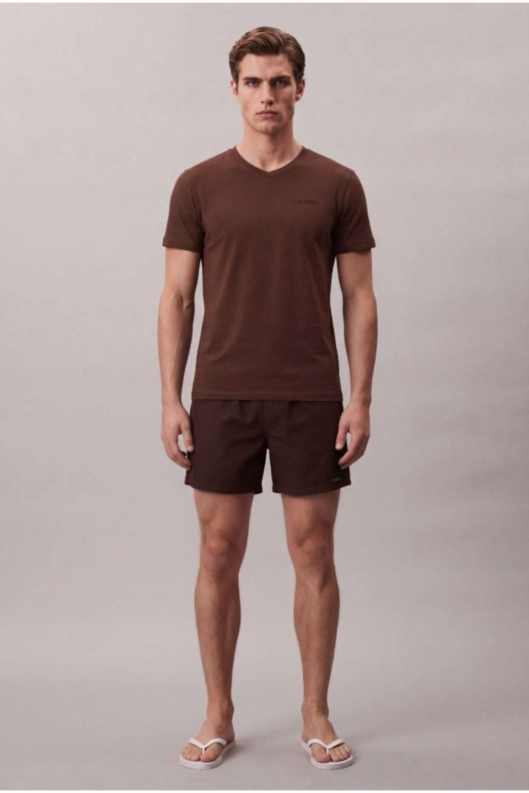 Camiseta Manga Curta Swimwear Masculino Decote v - Marrom