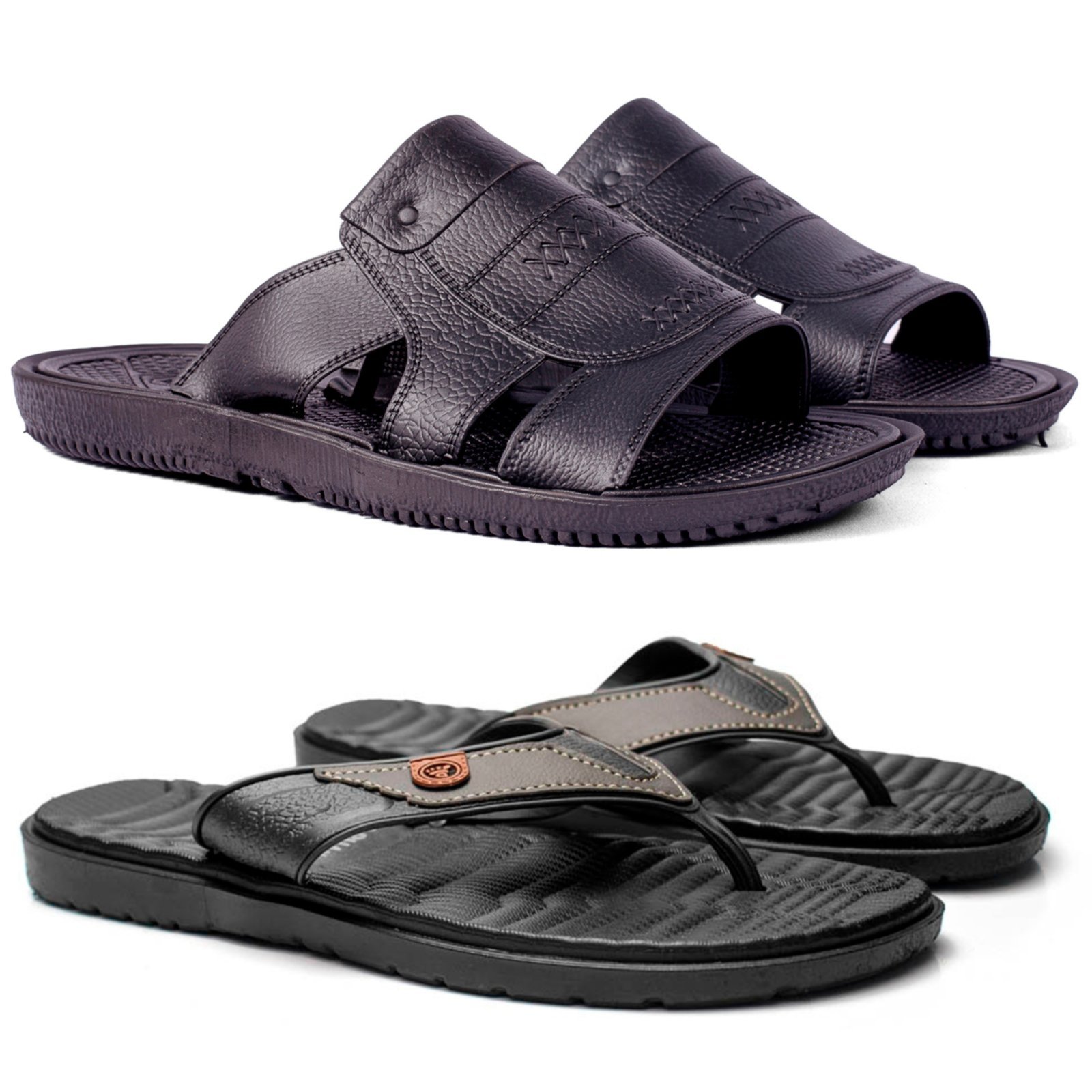 Kit Masculino Herlim Sandália Franciscana Ortopédica Chinelo Slide Preto