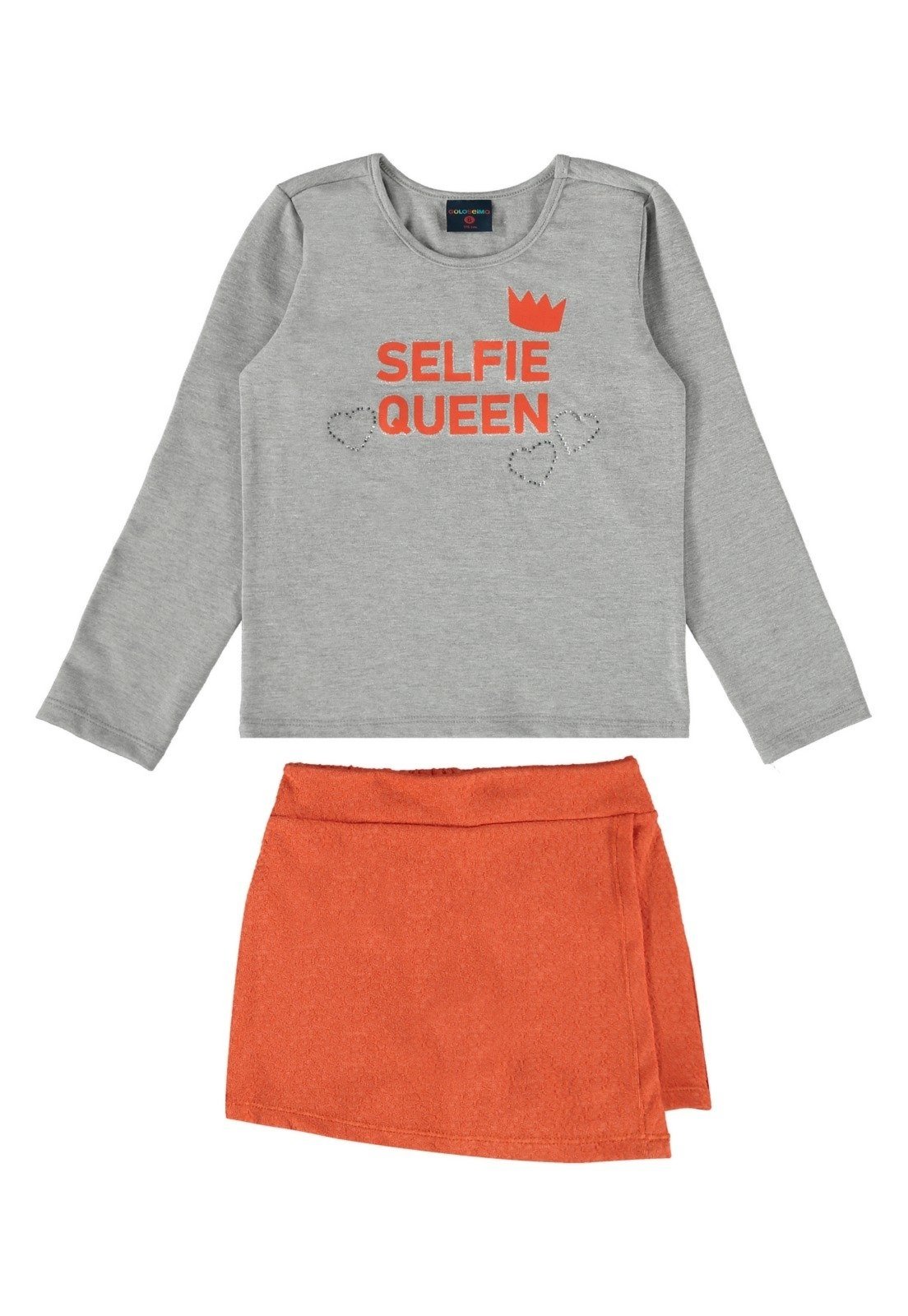 Infantil - Conjunto Blusa e Short-Saia para Menina Guloseima Laranja