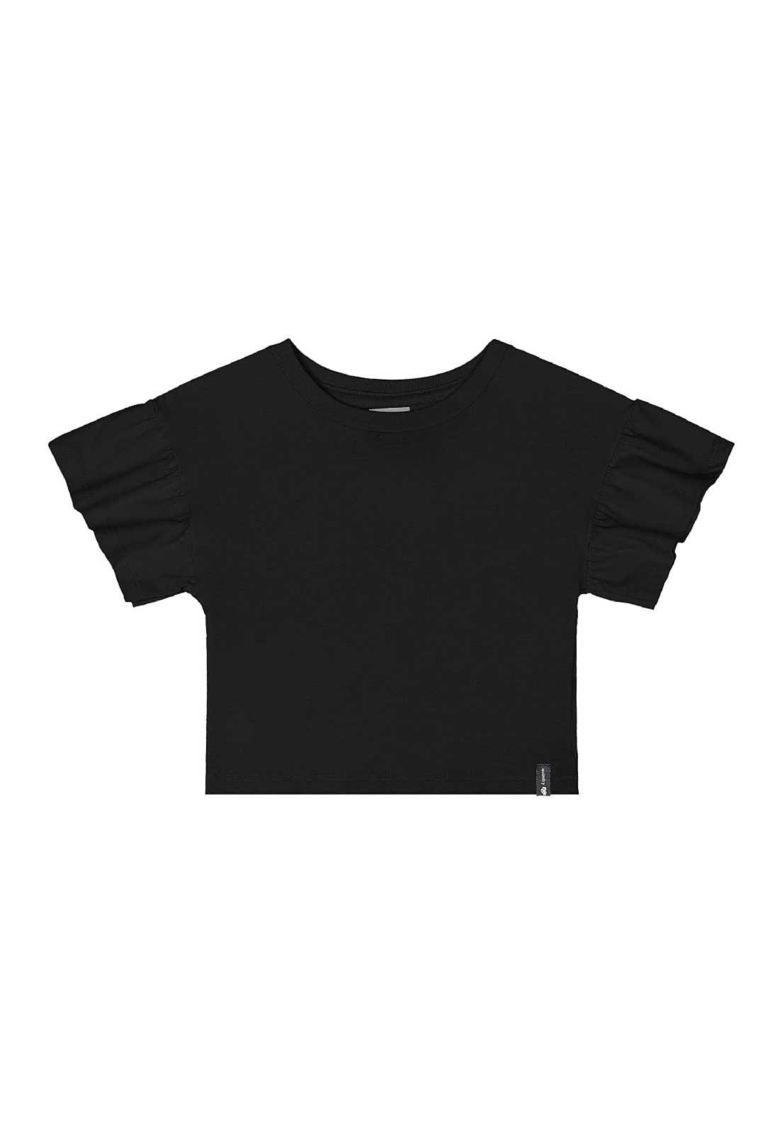 Infantil - Cropped Básico em Meia Malha Menina Quimby Preto