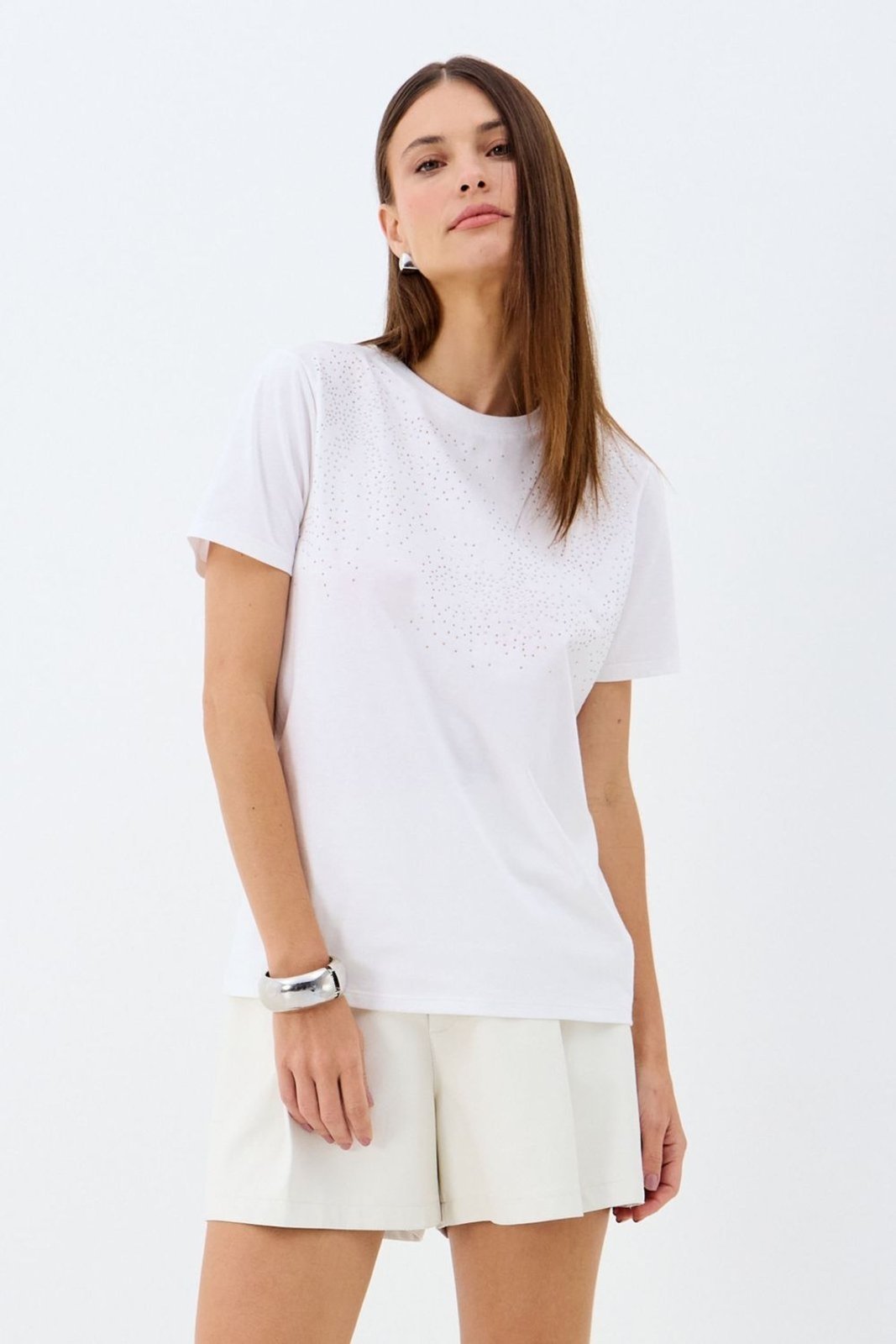 T-Shirt com Aplicação de Strass ACT Feminino