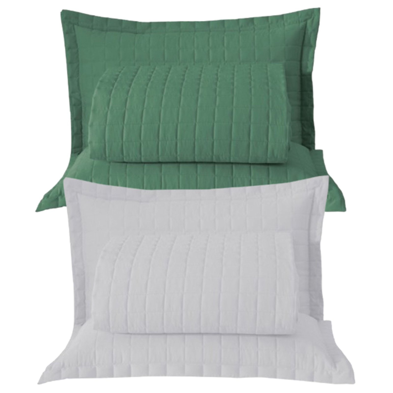 Combo 2 Kit Cobre Leito Colcha Monaco King Dupla Face - Verde - Branco - 100% Poliéster