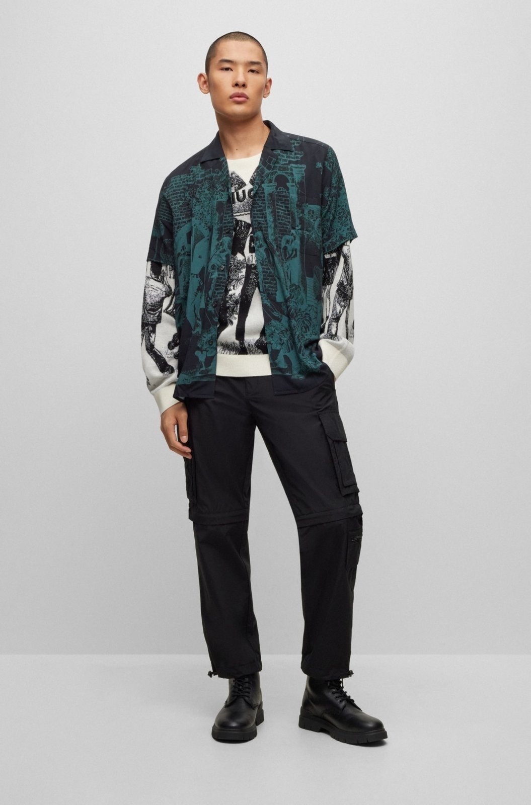 Vista 3 Camisa Relaxada Com Estampa Sazonal Preto - G - L branco branco