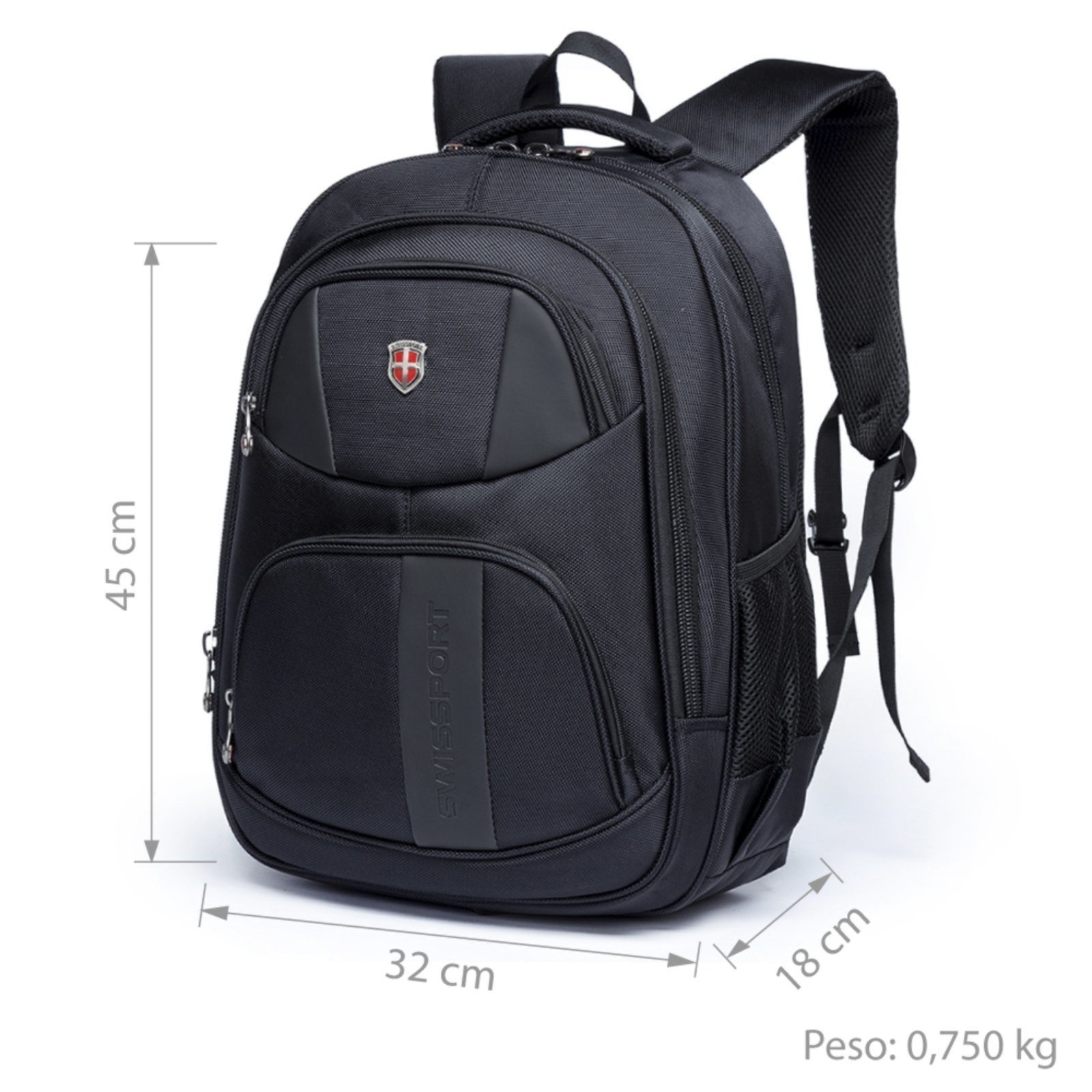 Vista 3 Mochila Executiva Swissport Trabalho Reforçada Notebook Swissport preto