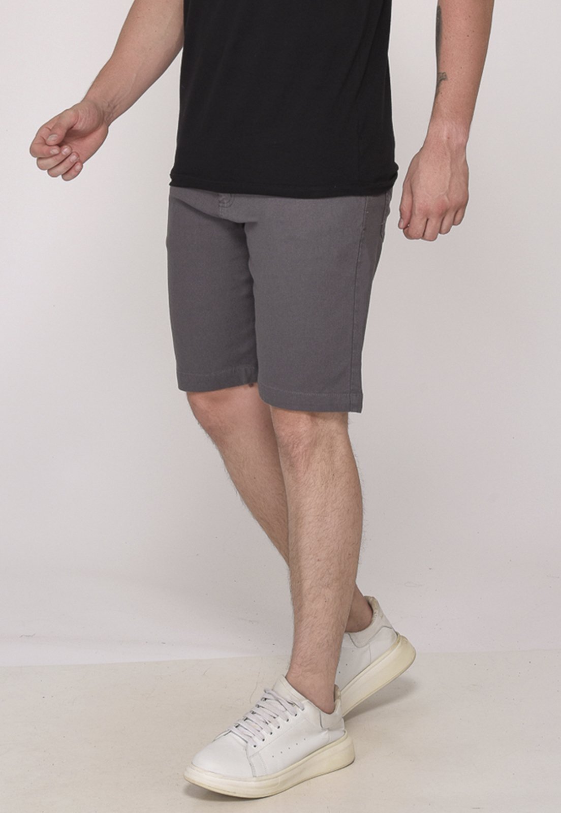 Bermuda Sarja Casual Masculina Conforto Elastano 7792 Cinza