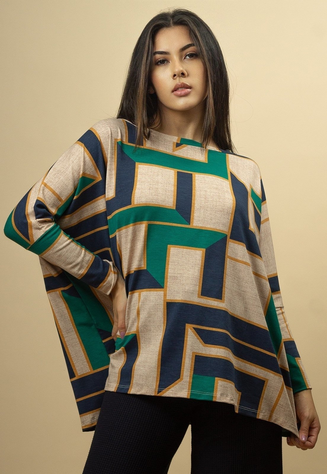 Blusa Ampla Morcego Manga Longa Chapada de Areia