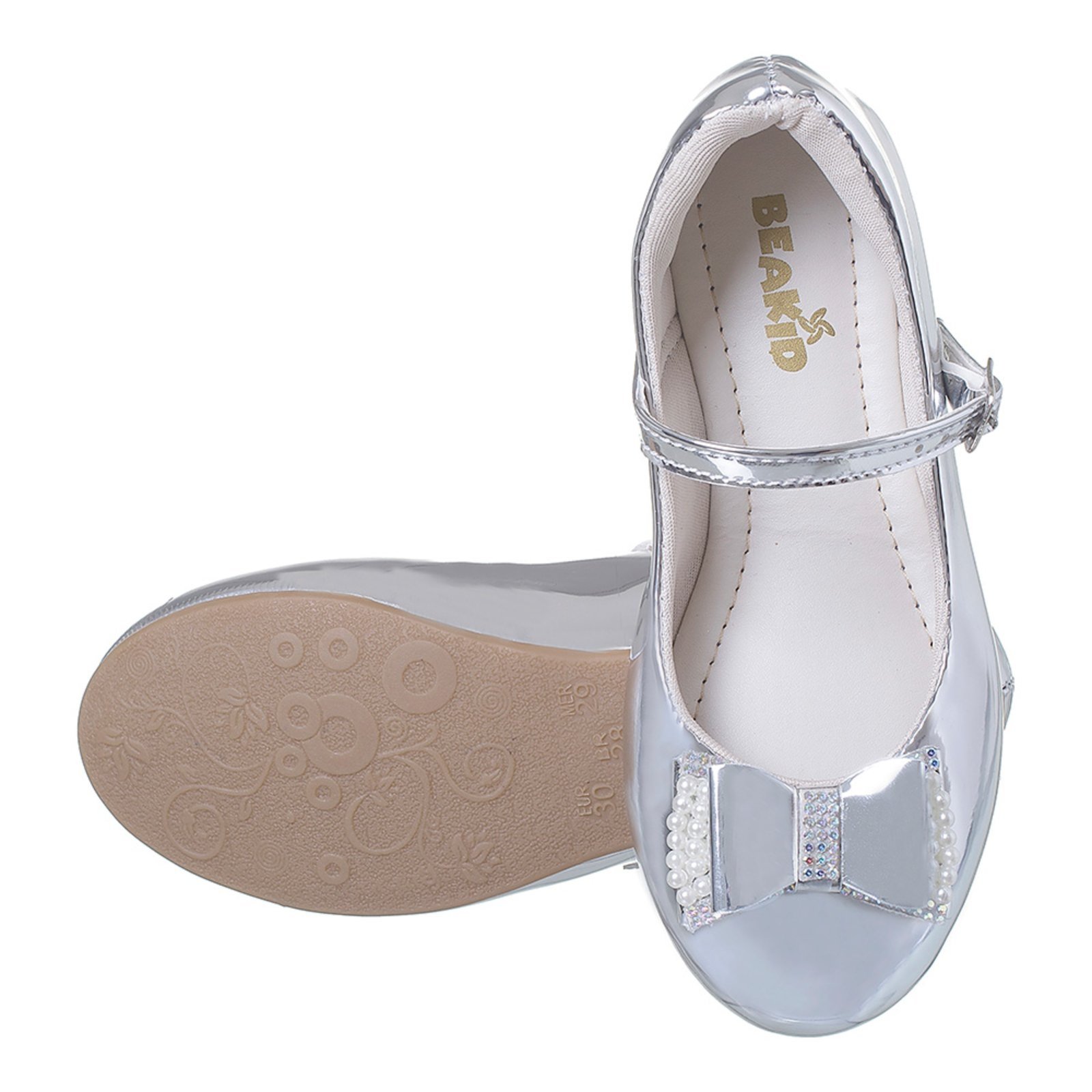 Infantil - Sapatilha Feminina Com Laço Exclusivo Social Batizado Menina Strass Sapato Prata