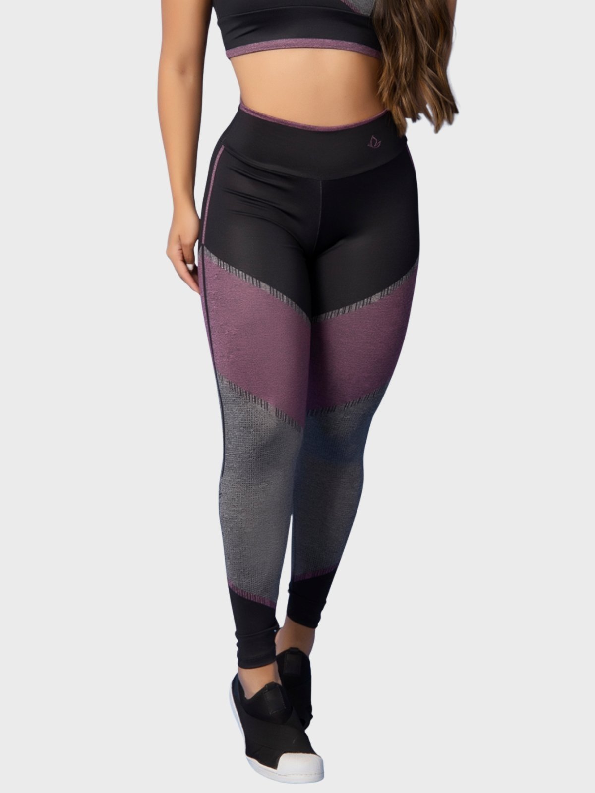 Calça Legging Fitness Tarelles Cintura Alta Estambado Preto e Rosa