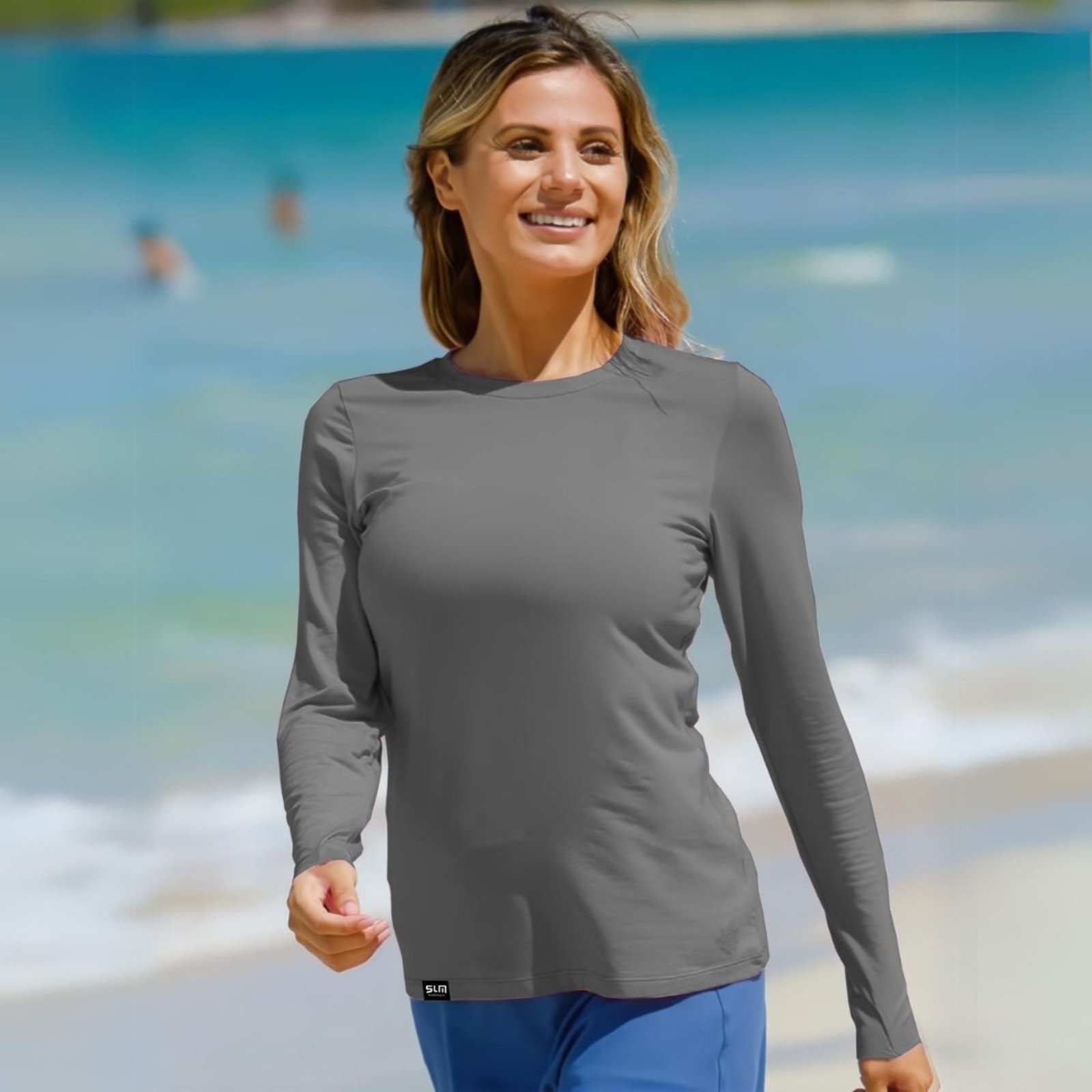 Camiseta UV Feminino Slim Fitness Proteção Solar Praia - Cinza