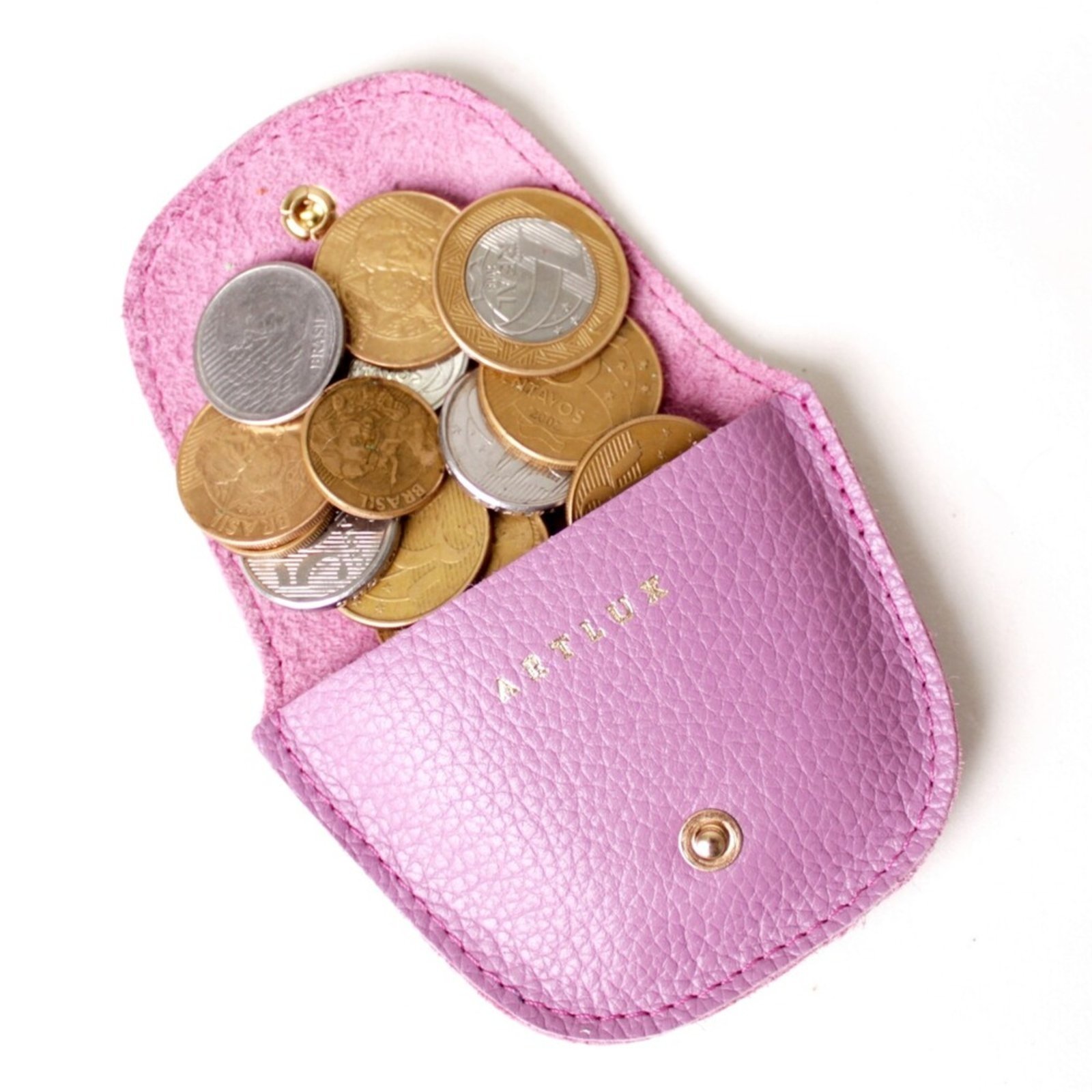 Vista 3 Porta Moedas em Couro Artlux Chiclete 3043 Artlux rosa