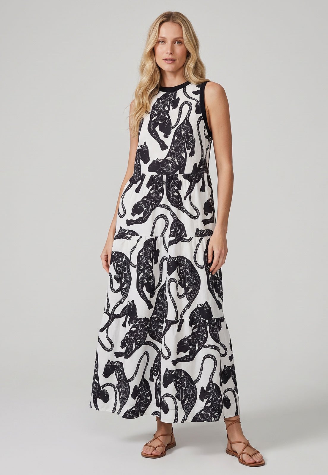 Vestido Feminino FARM Longo Estampado Branco