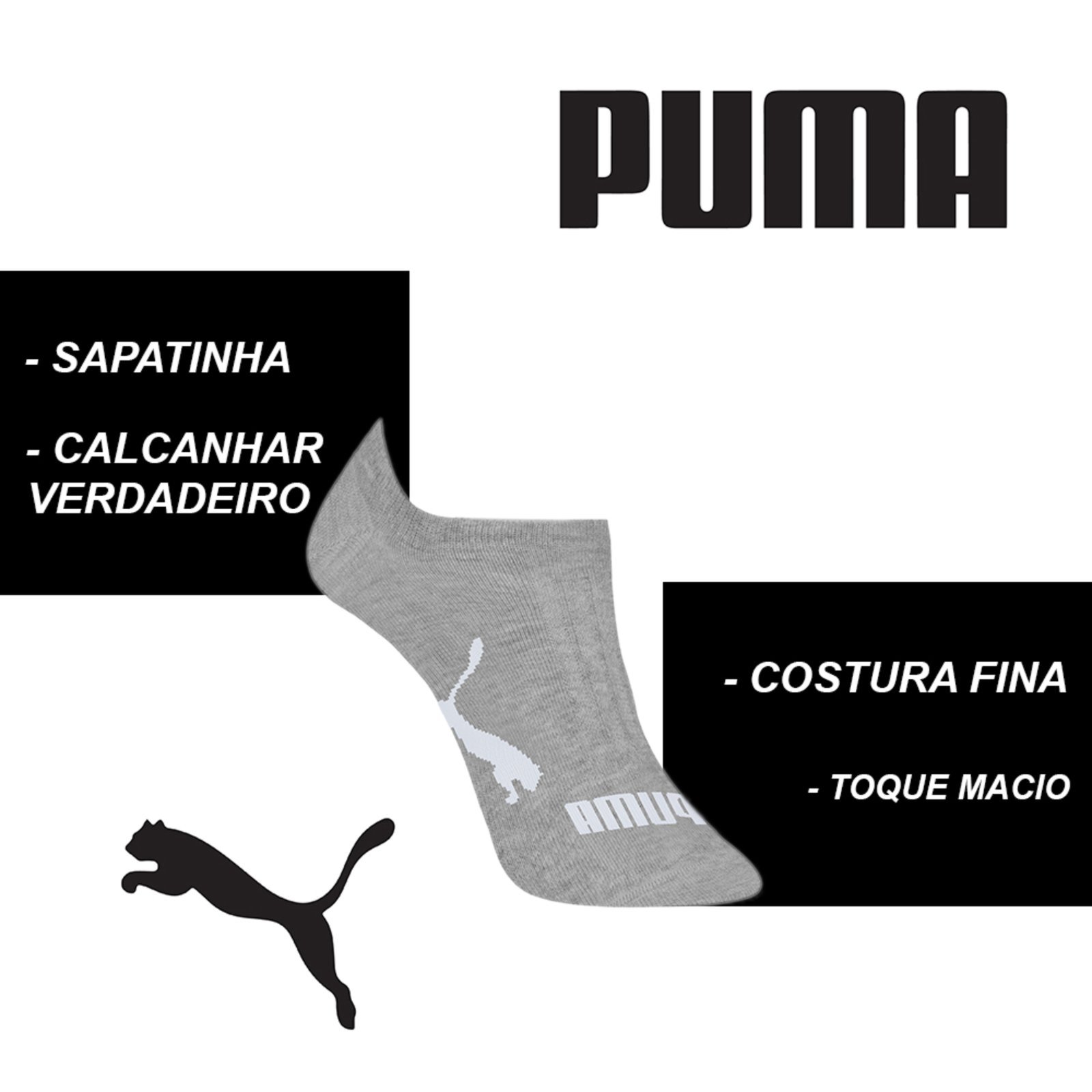 Vista 3 Kit 6 Meias Sapatilha Algodão Masculina Puma Puma branco/cinza/preto