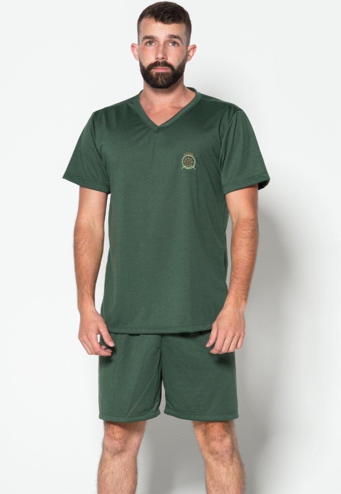 Pijama Bella Fiore Modas Masculino Liso Manga Curta Verde Escuro