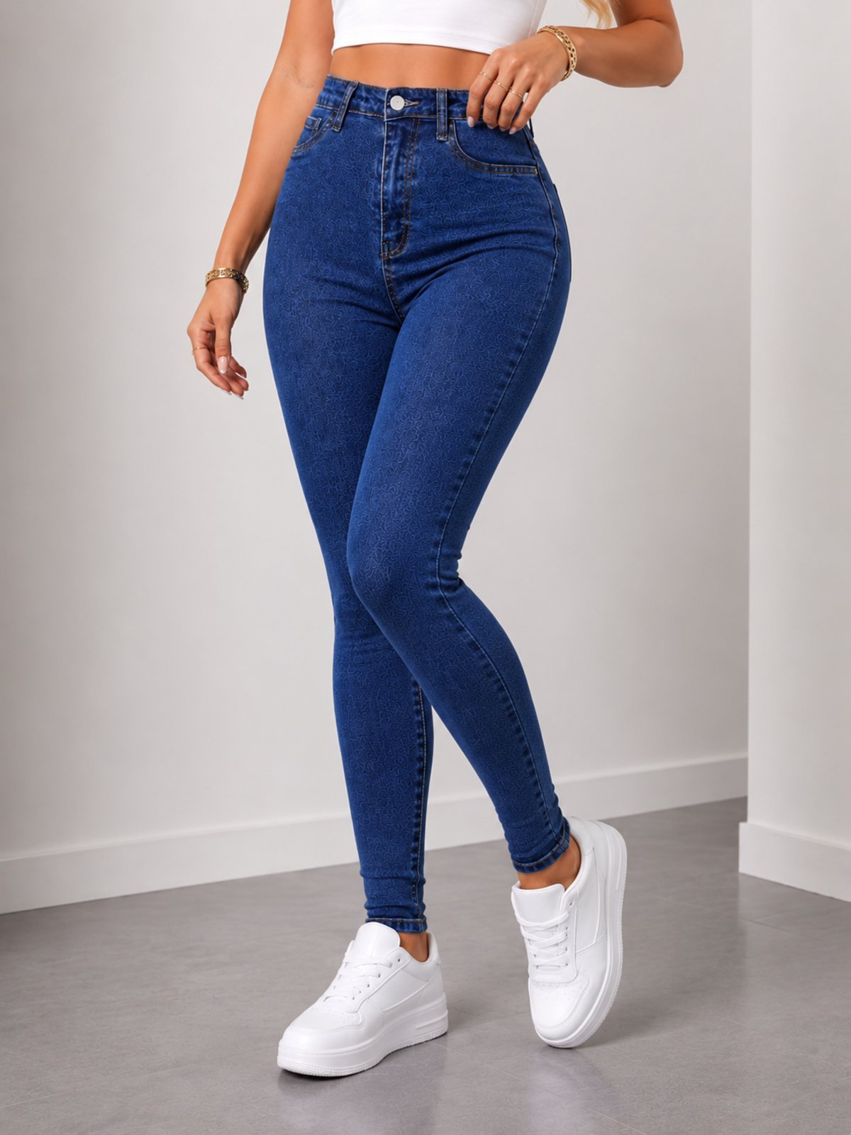 Calça Jeans Skinny Feminina Ethereal Cintura Alta Escura Modeladora Confortável Premium