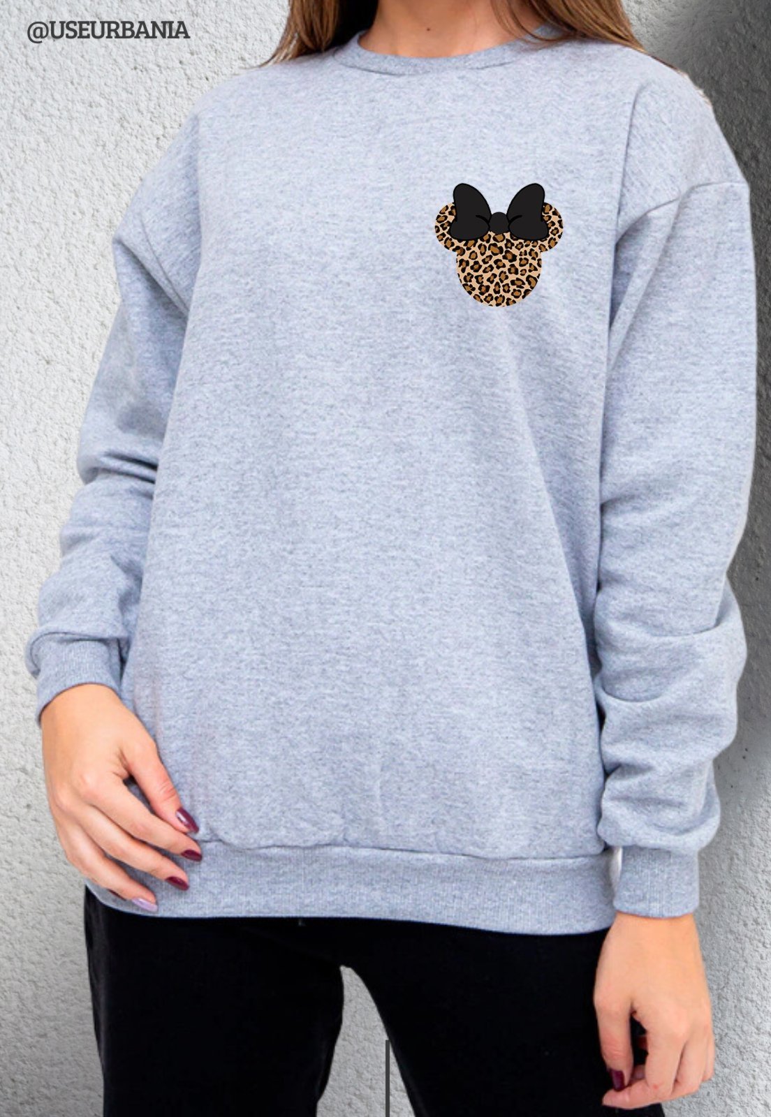 Blusa de Frio Moletom mooboo Flanelado Estampado Gola Redonda Moleton urbania Clássico Gola Careca Casaco Blusão Premium cinza claro mescla Estampa laço onça