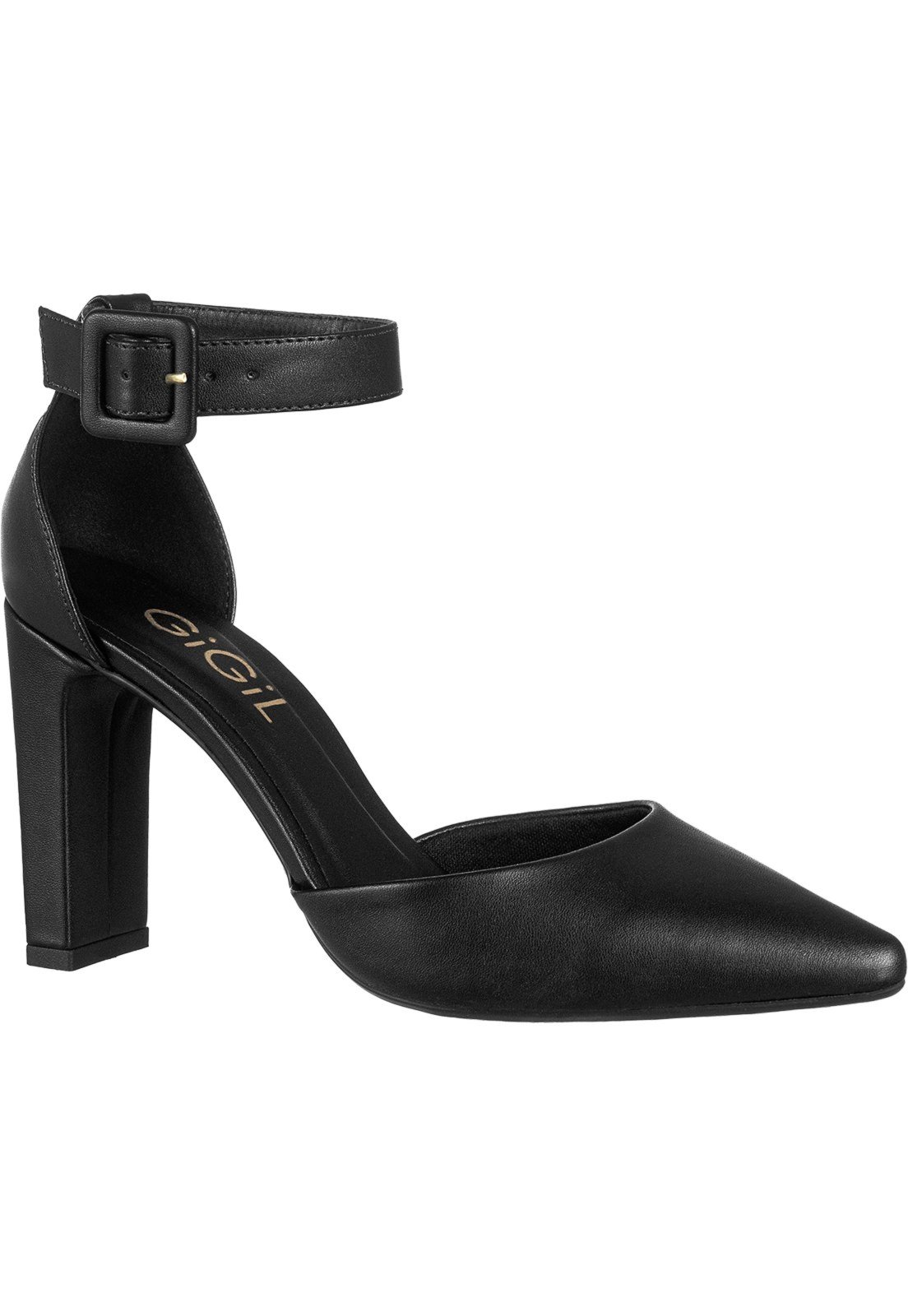 Vista 3 Scarpin Feminina GiGiL Salto Alto Fivela Lateral Traseiro Fechado Bico Fino Clássico Elegante preto Gigil preto