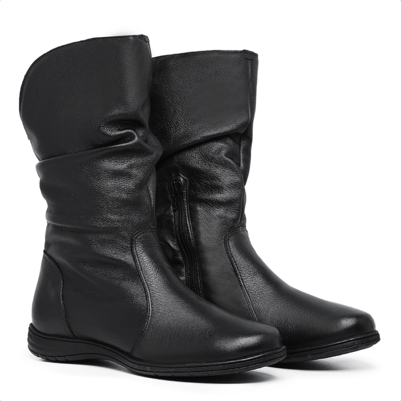 Vista 2 Bota Feminina Cano médio em Couro Legítimo Franzida Lançamento Mod.3900 Lady Mister Couros preto Mister Couros preto