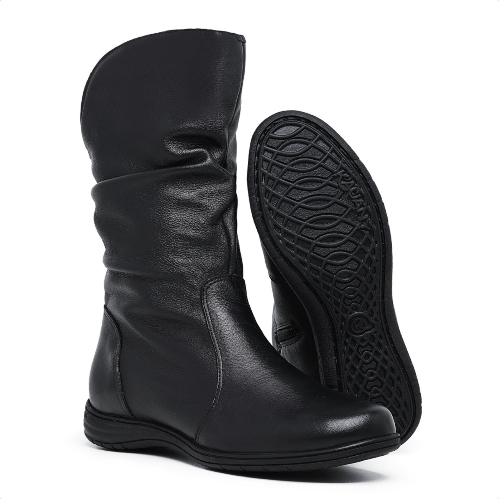 Vista 3 Bota Feminina Cano médio em Couro Legítimo Franzida Lançamento Mod.3900 Lady Mister Couros preto Mister Couros preto
