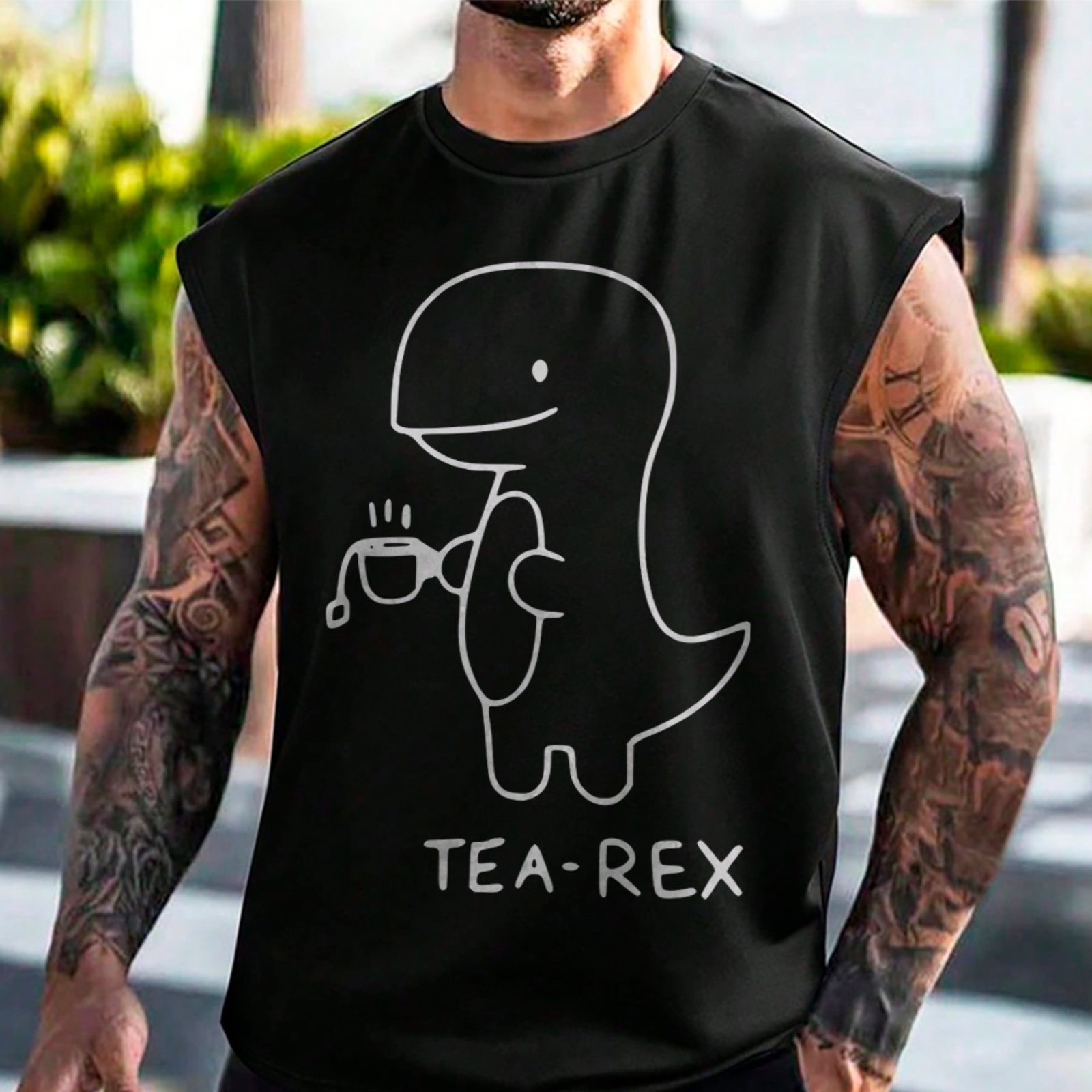 Camiseta Regata Machão Dino Cute Funny Tea Rex Moda Urbana Preto