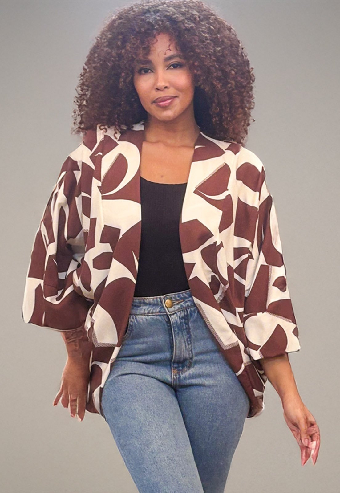Kimono Cabanafree Estampa Raízes Marrom