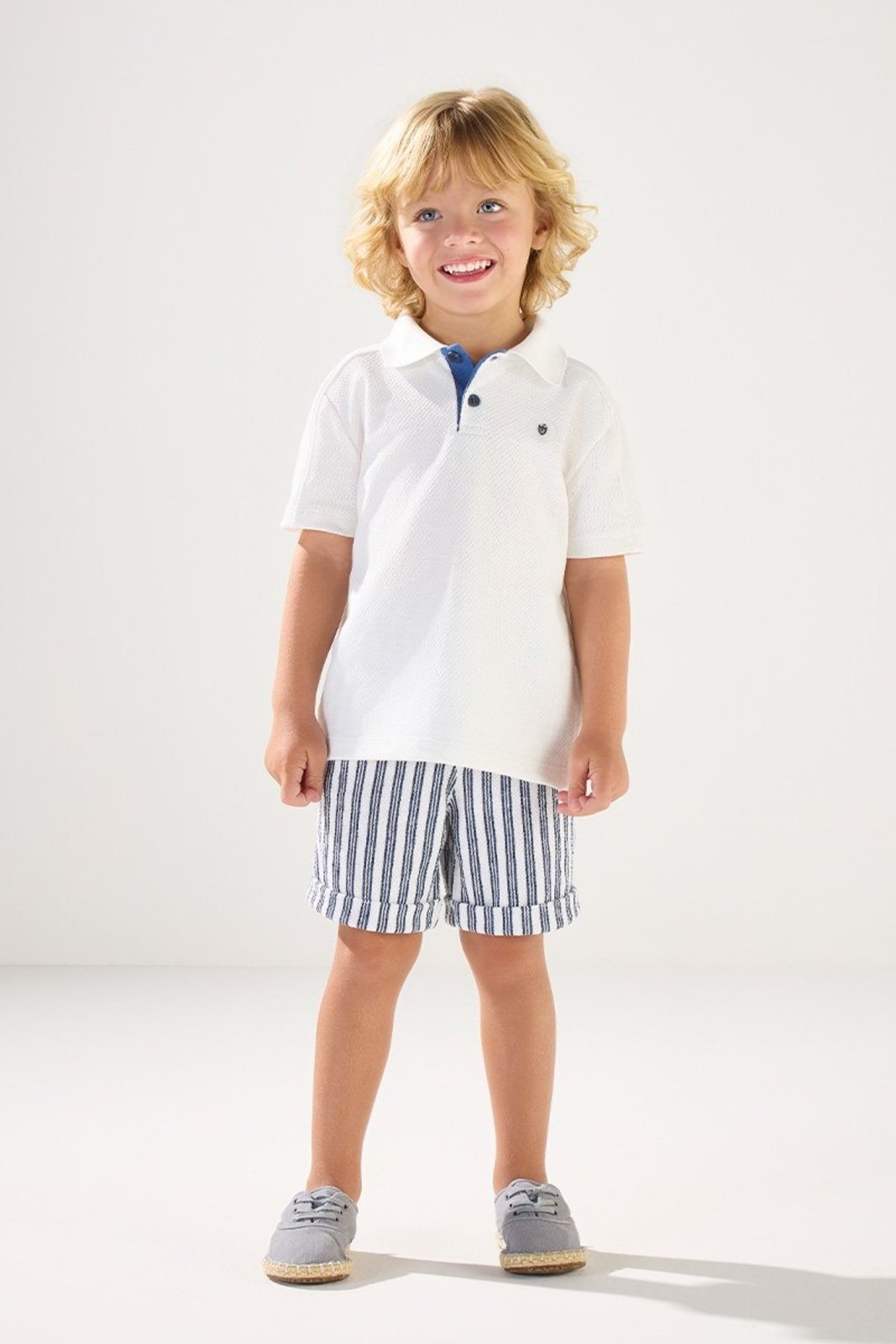 Infantil - Conjunto Polo Tricot e Bermuda Listrada