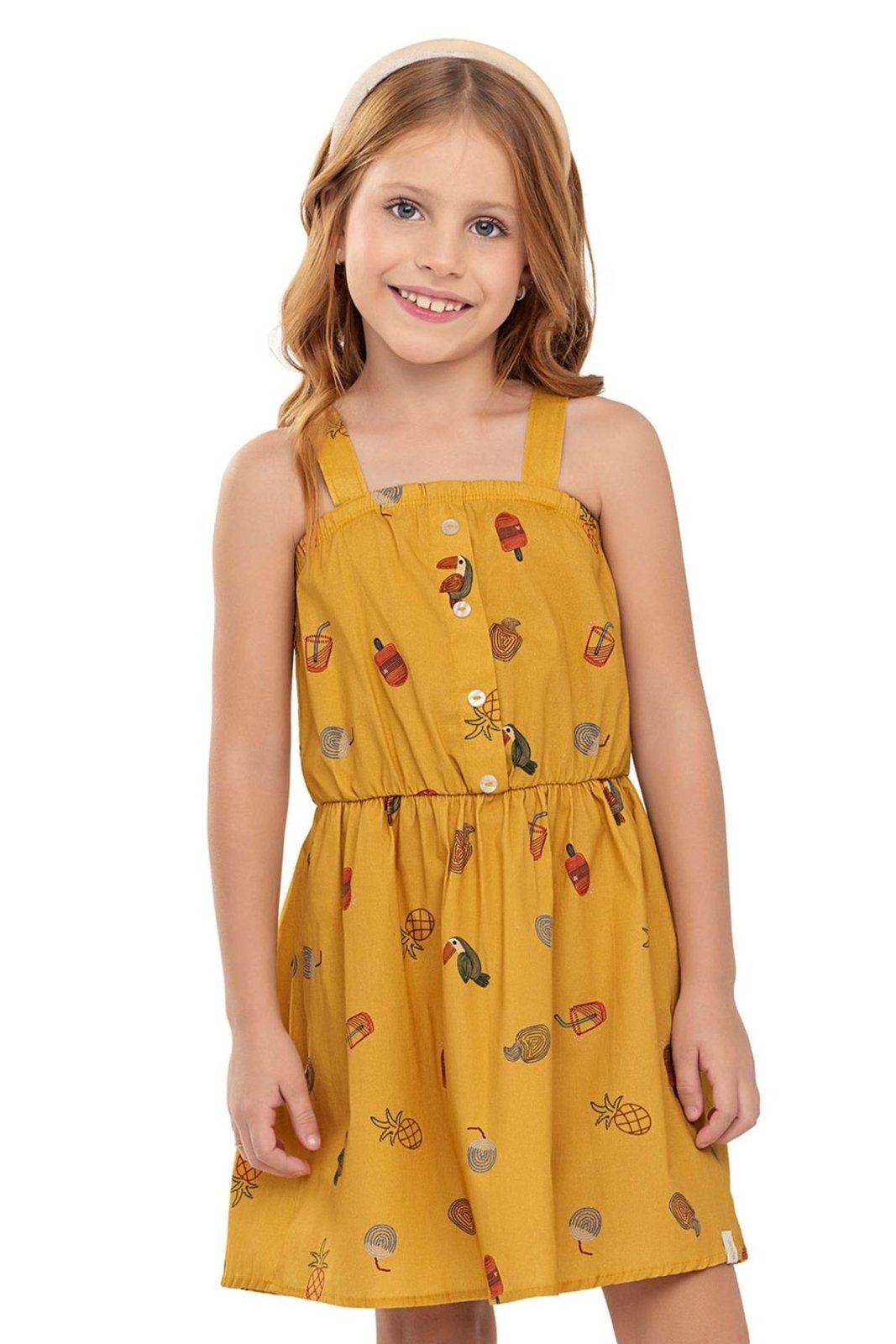 Vista 2 Infantil - Vestido Menina Tropical Tricoline Elian Elian amarelo