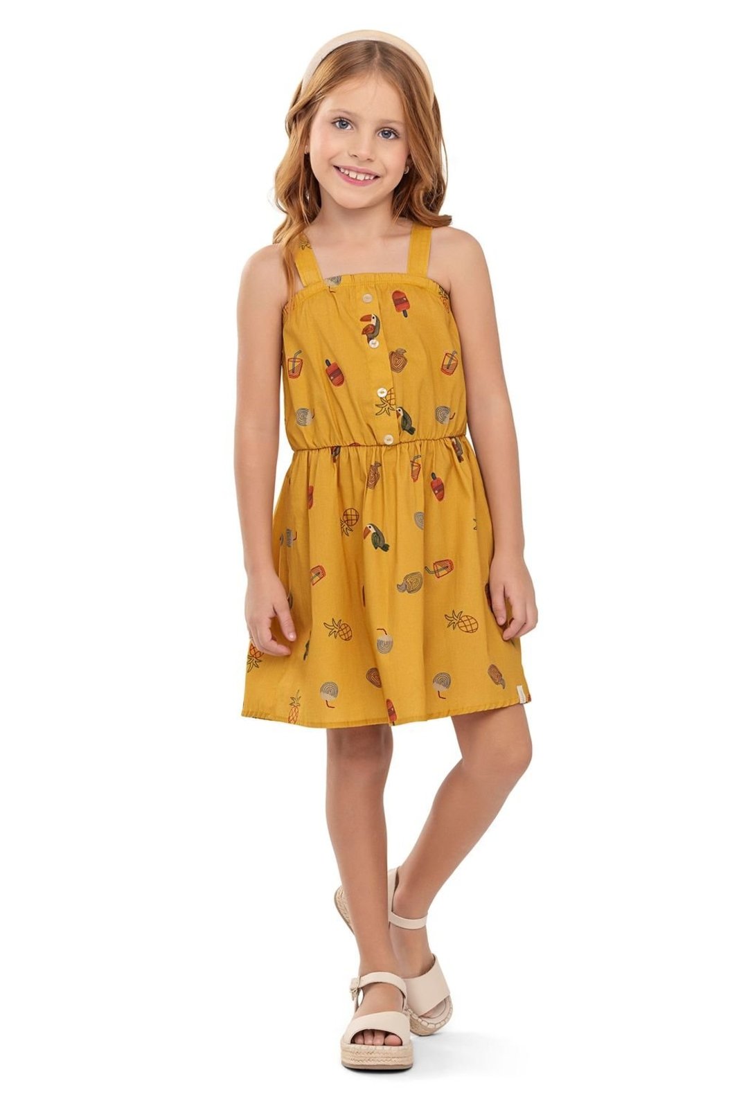 Vista 3 Infantil - Vestido Menina Tropical Tricoline Elian Elian amarelo
