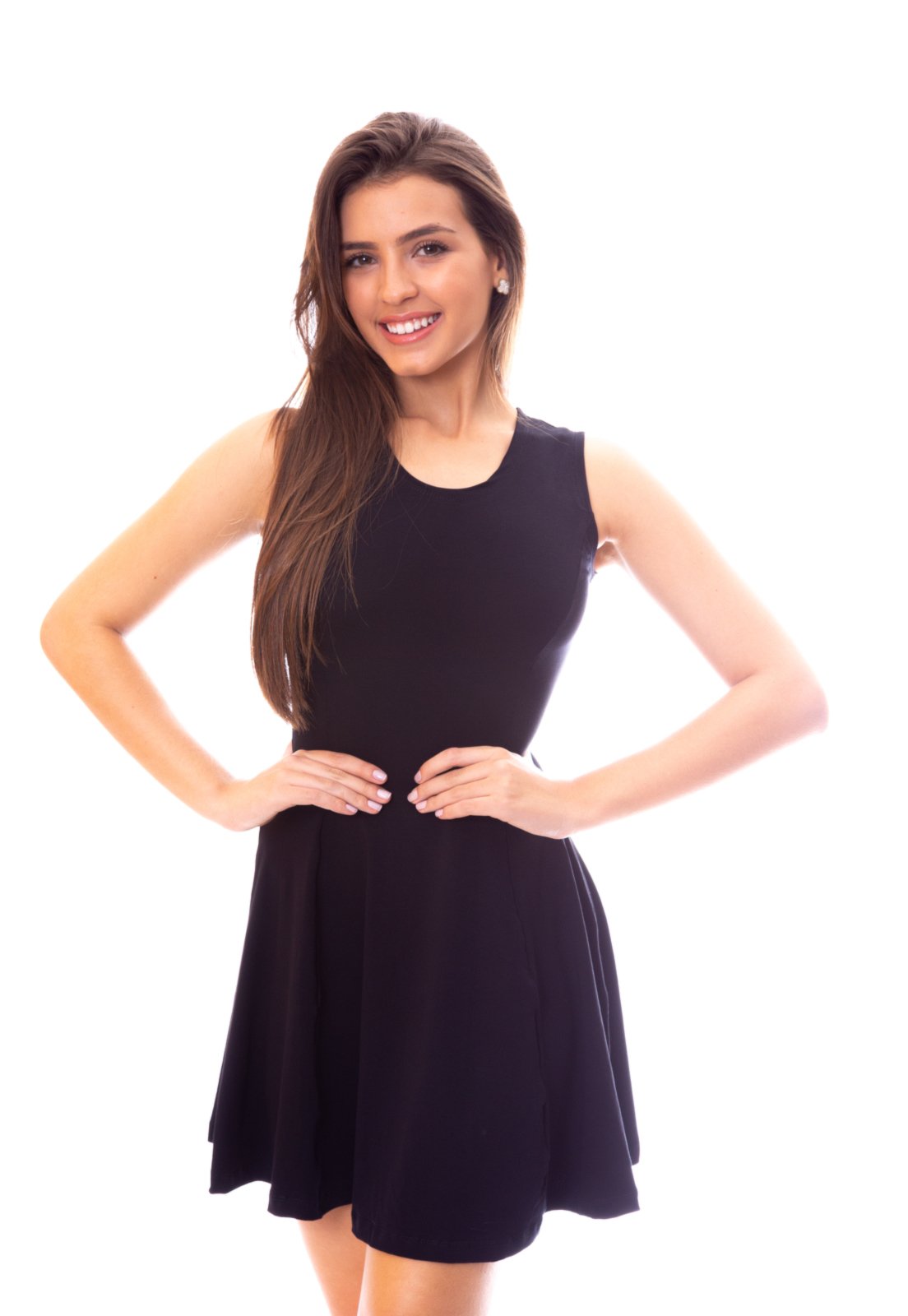 Vestido Moda Vicio Regata Godê Com Recortes Preto