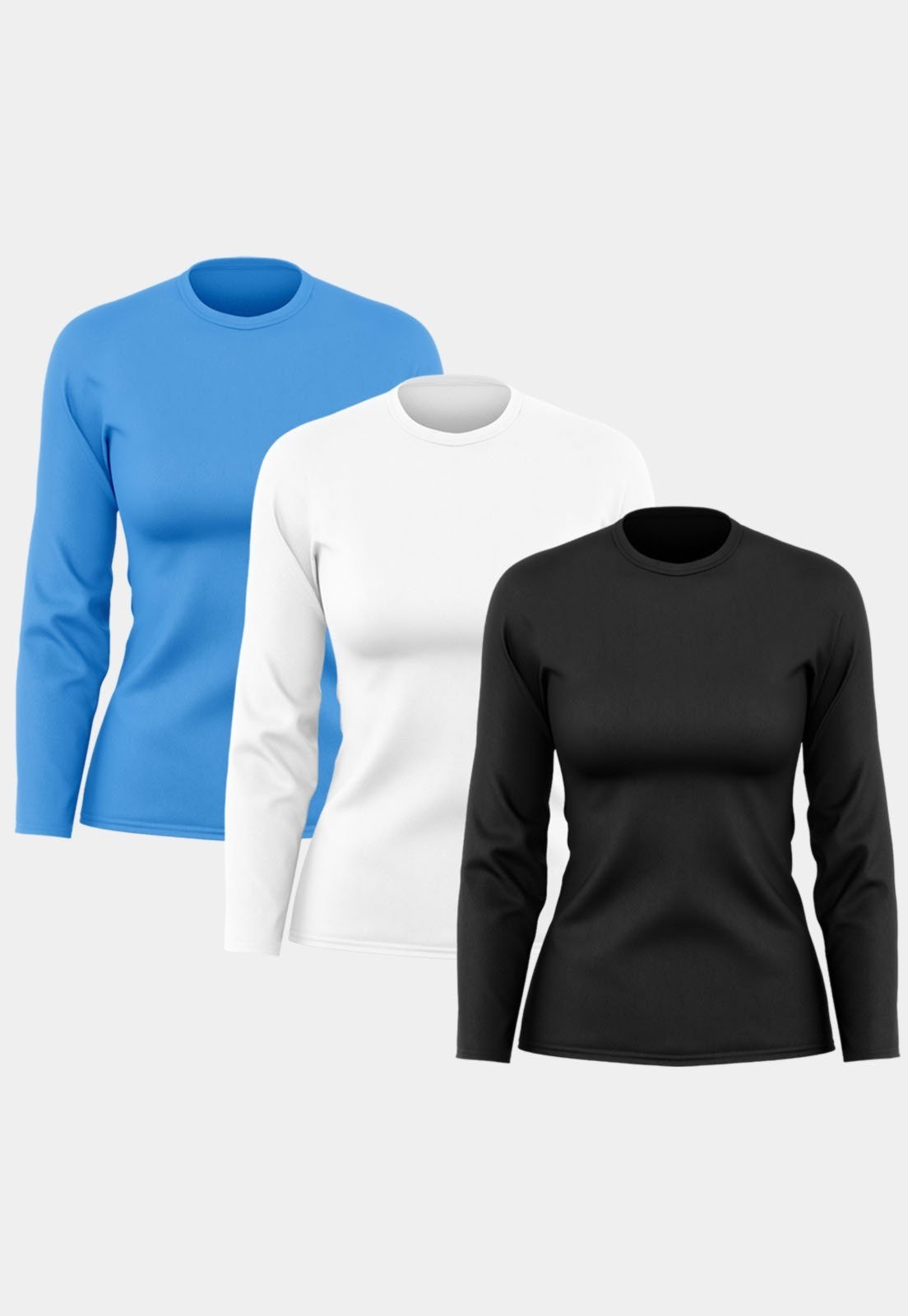 Kit 3 Camisetas Manga Longa Feminina Dry Básica Lisa Proteção Solar UV Térmica Blusa Academia Esporte Camisa Branco/Azul