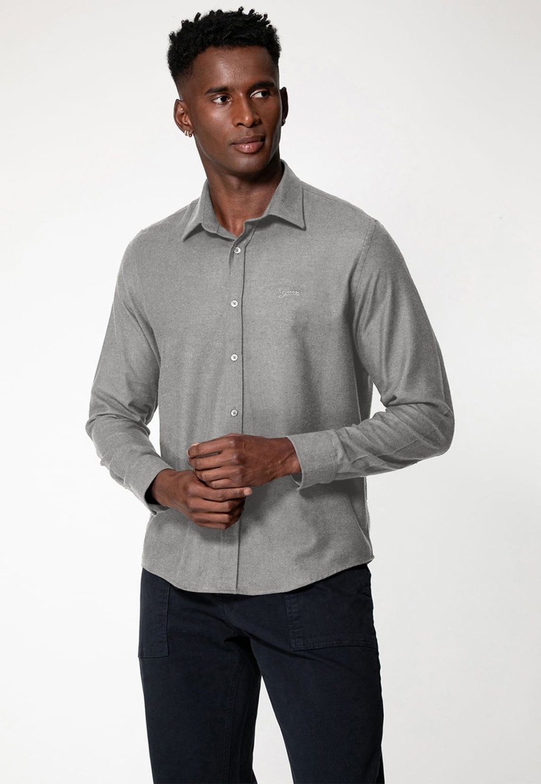 Camisa Guess Flanela Manga Longa Cinza
