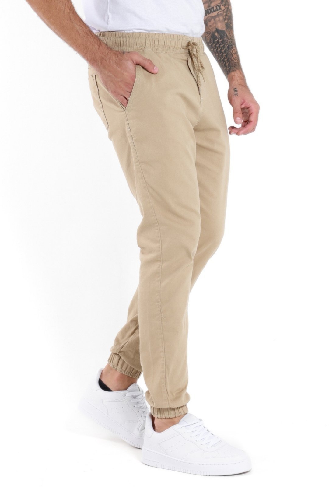 Calça Jogger Sarja Masculina Daze Modas Bege